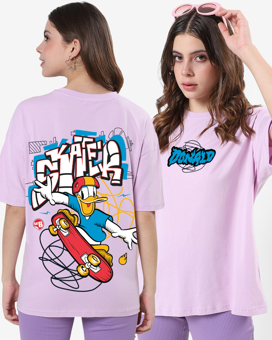 Buy Women's Purple Skater Donald Graphic Printed Oversized Tshirt
