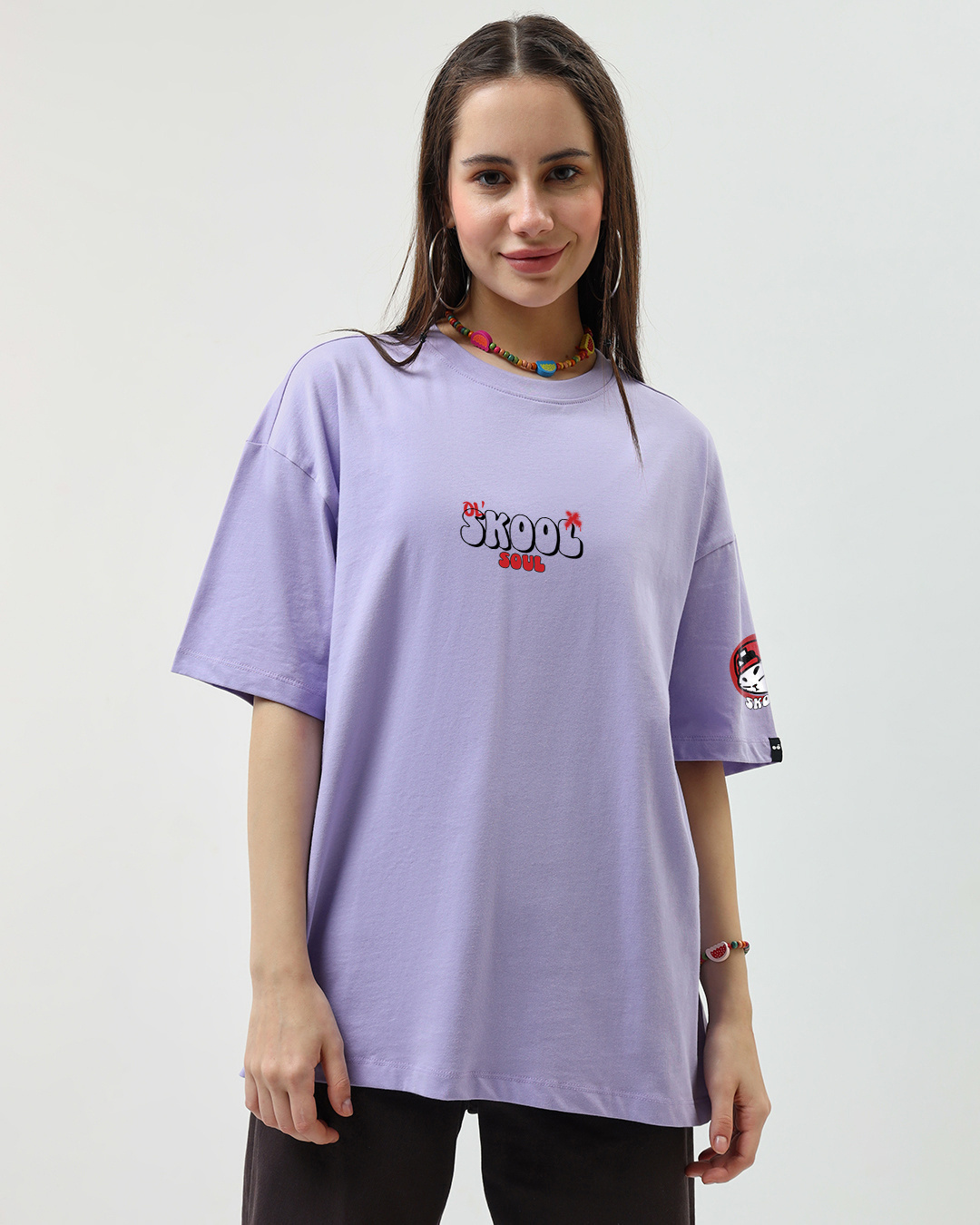 Shop Women's Purple Skool Graphic Printed Oversized T-shirt-Back