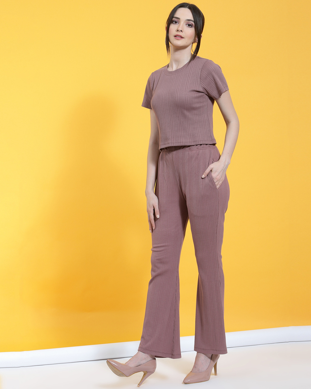 Shop Women's Purple Slim Fit Co-ordinates-Back