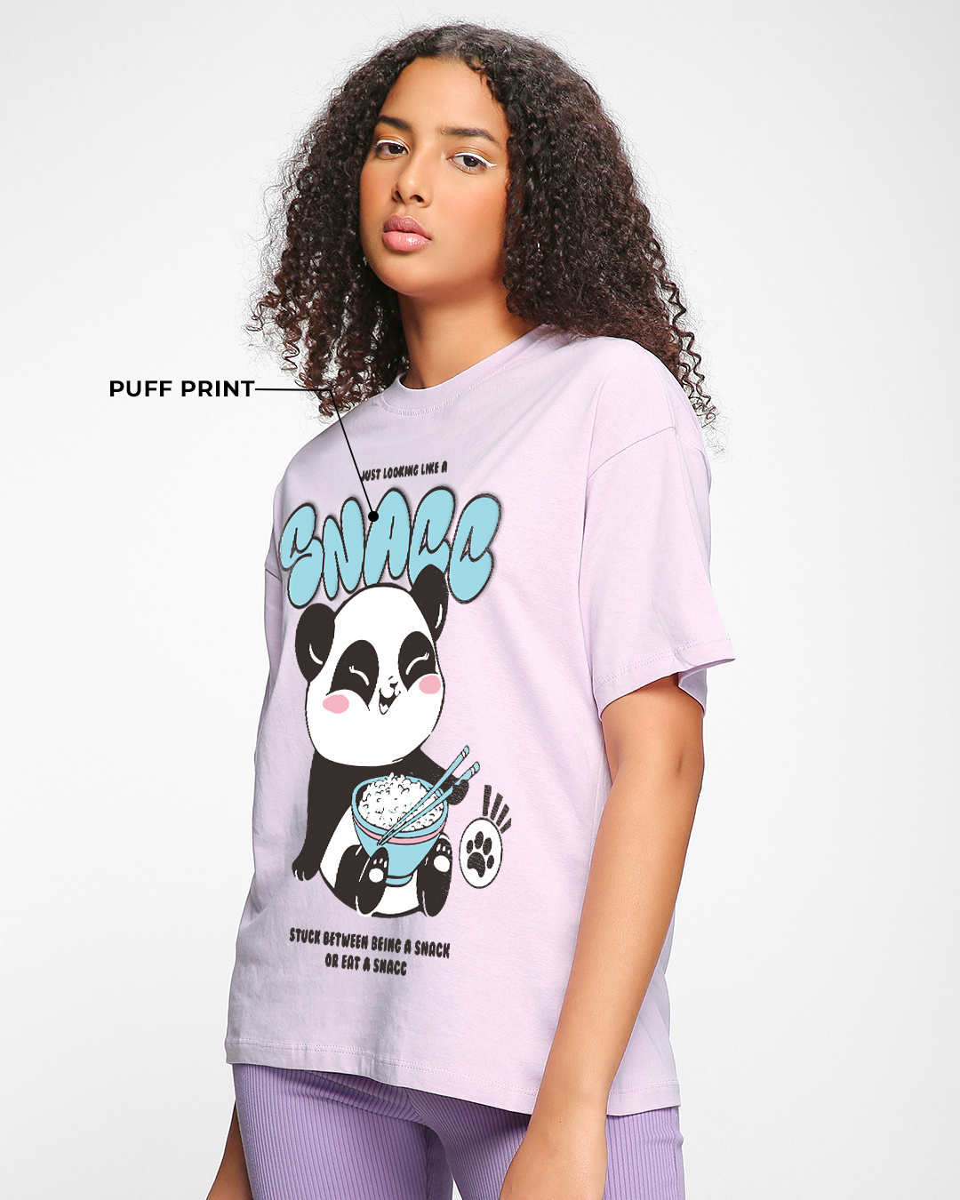 Shop Women's Purple Snacking Graphic Printed Oversized T-shirt-Back
