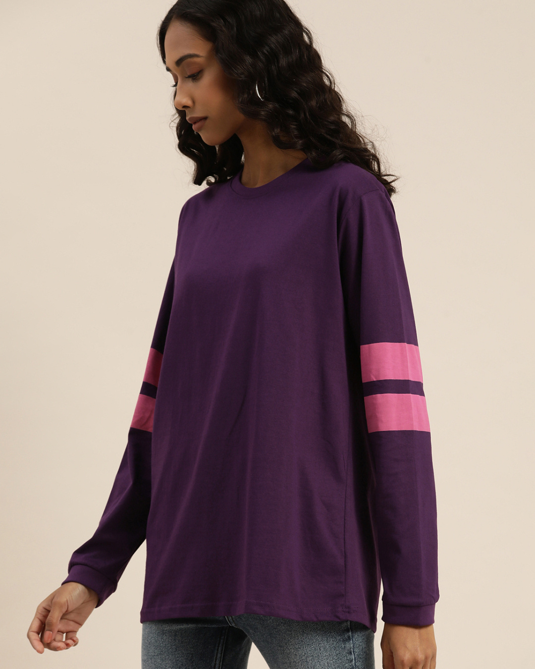 Shop Women's Purple Solid Oversized T-shirt-Back