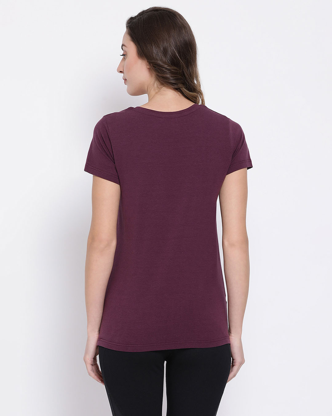 Shop Women's Purple Solid Round Neck T-shirt-Back