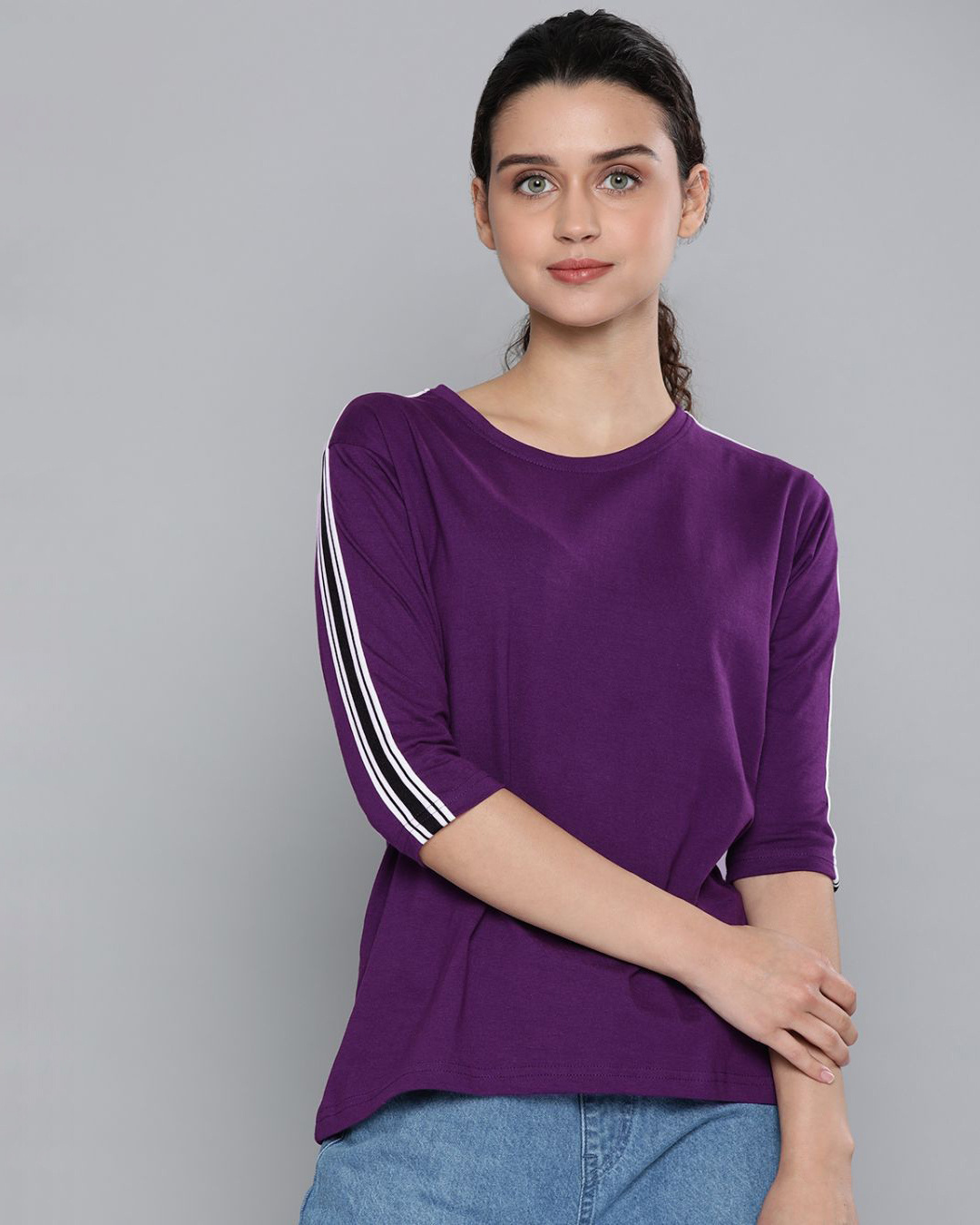 Shop Women's Purple Solid T-shirt-Front