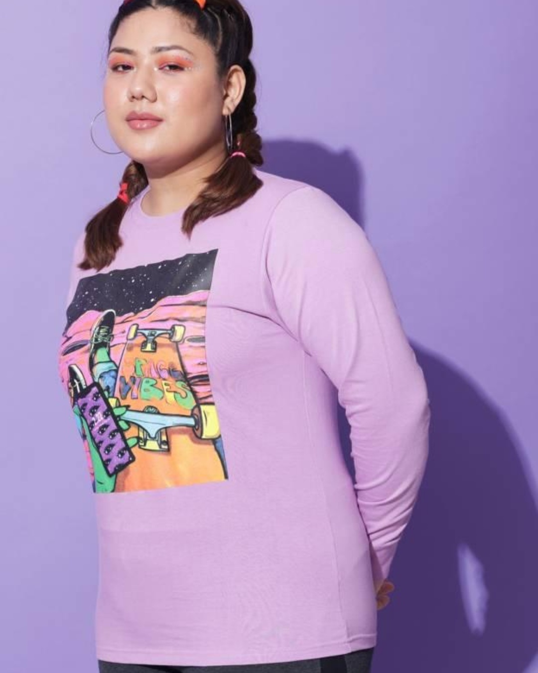 Shop Women's Purple Space Vibes Graphic Printed Plus Size T-shirt-Back