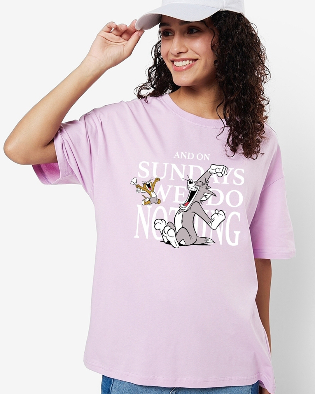 Shop Women's Purple Sunday We Do Nothing Graphic Printed Oversized T-shirt-Back