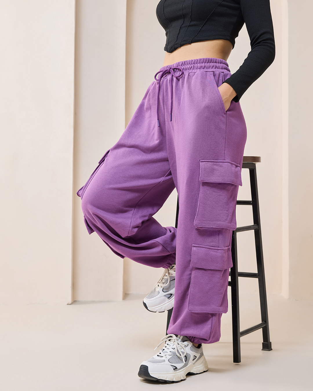 Buy Women's Lavender Flared Cargo Track Pants Online at Bewakoof