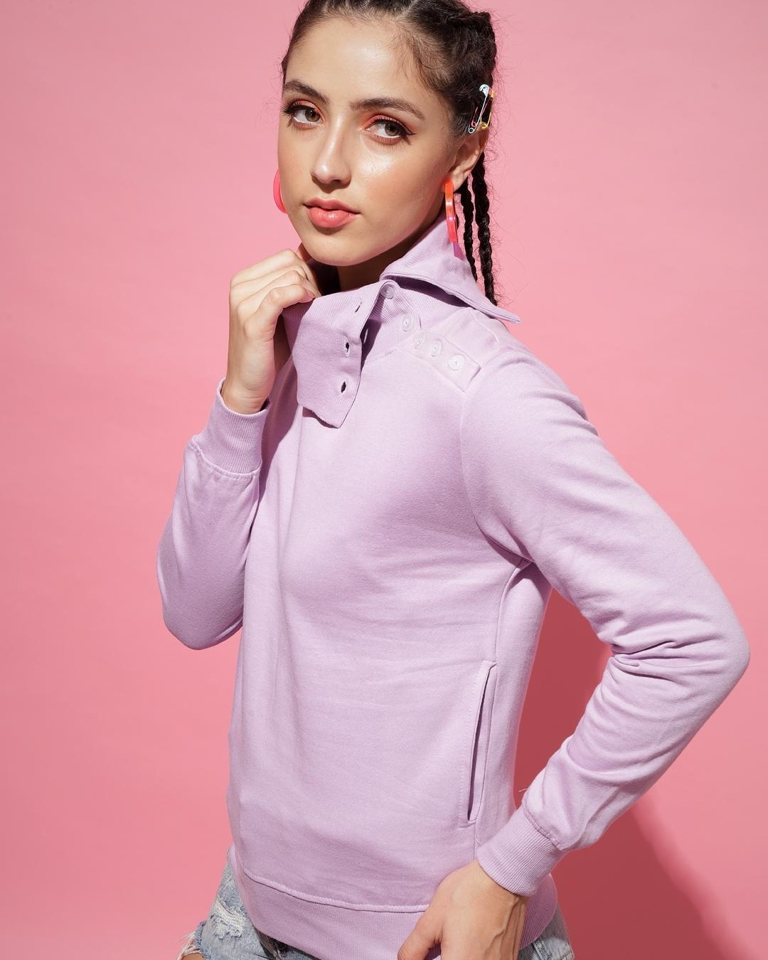 Shop Women's Purple Turtleneck Sweatshirt-Back