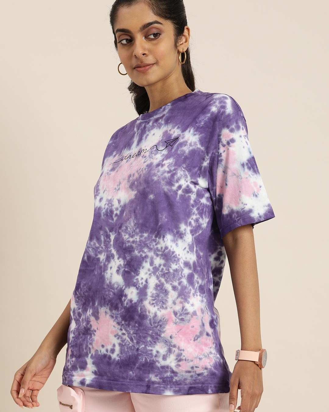 Buy Women's Purple Tie & Dye Relaxed Fit T-shirt Online at Bewakoof
