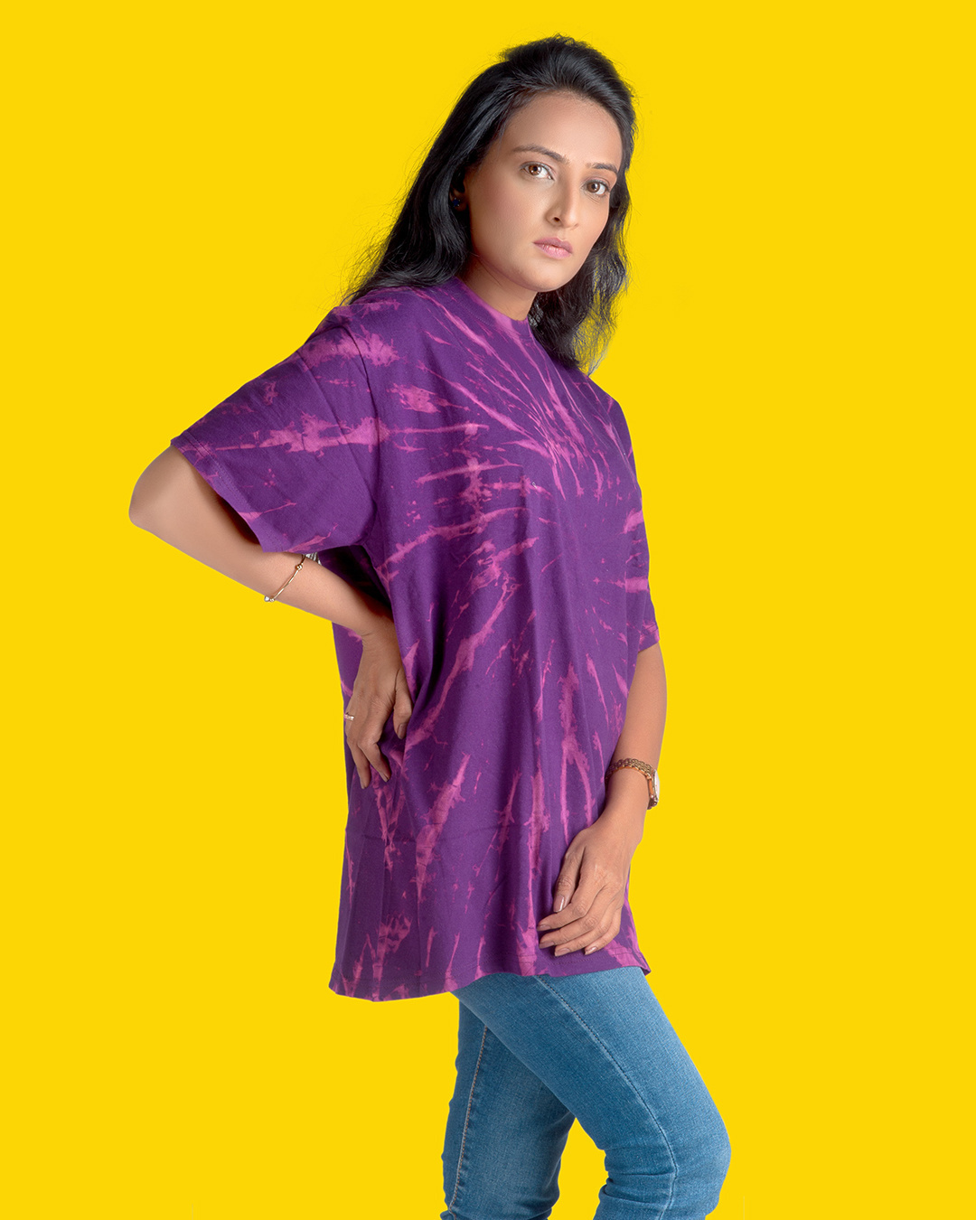 Shop Women's Purple Tie & Dye Loose Comfort Fit T-shirt-Back
