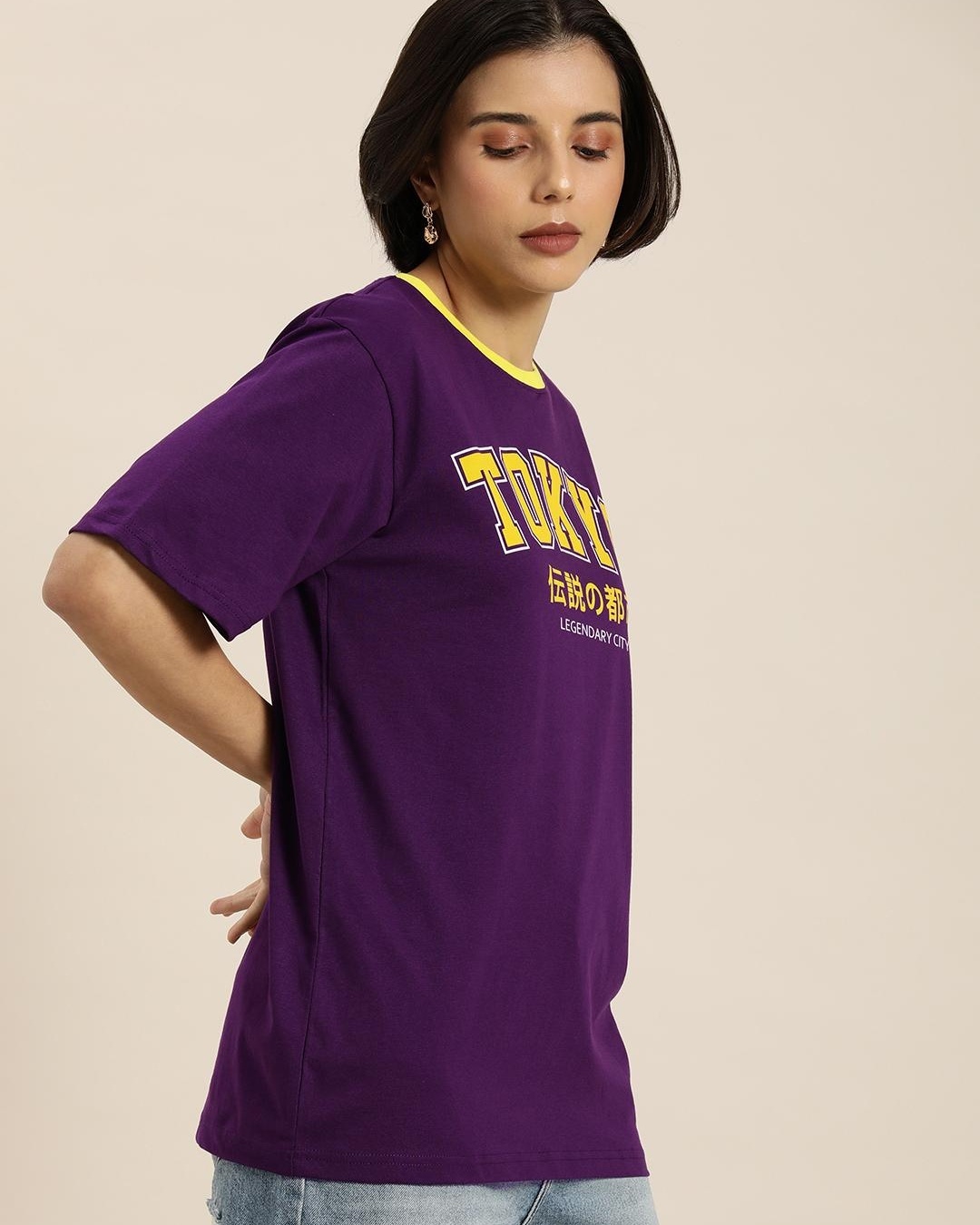 Shop Women's Purple Tokyo Typography Oversized T-shirt-Back