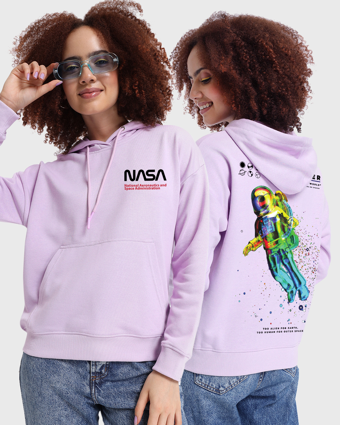 Buy Women s Purple Too Alien For Earth Graphic Printed Oversized Hoodies Online at Bewakoof