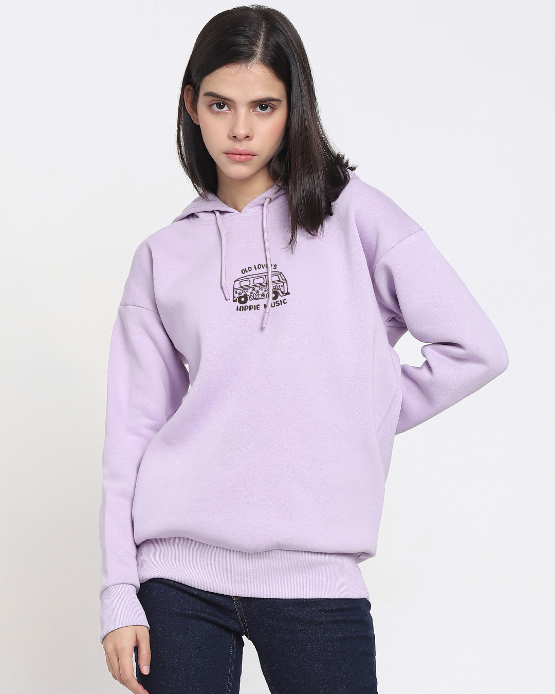 Shop Women's Purple Treat People With Kindness Graphic Printed Oversized Hoodies-Back