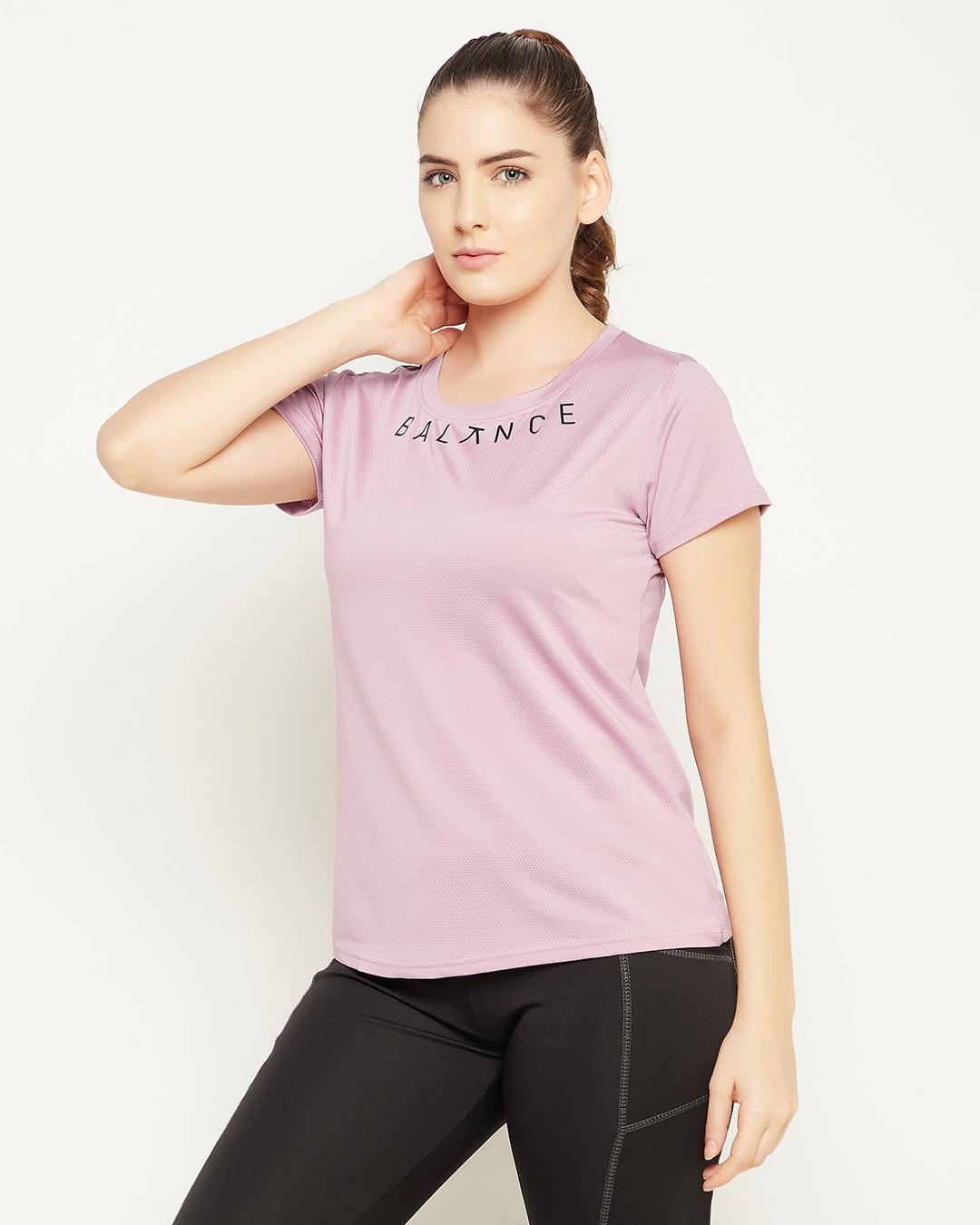 Shop Women's Purple Typographic Activewear T-shirt-Back