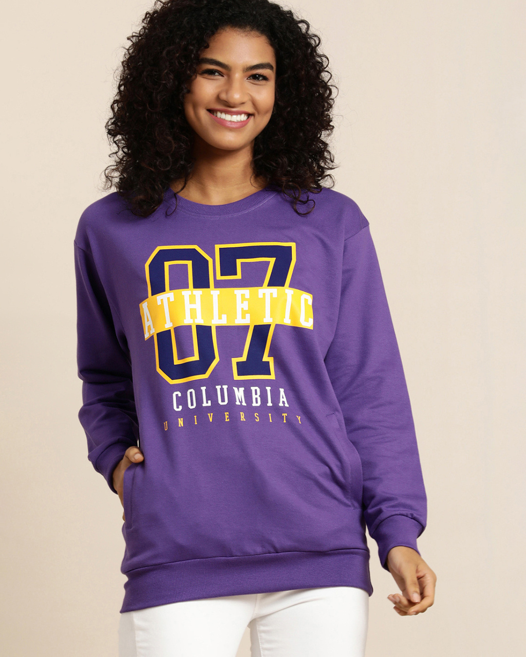 Buy Women's Purple Typography Oversized Sweatshirt Online at Bewakoof