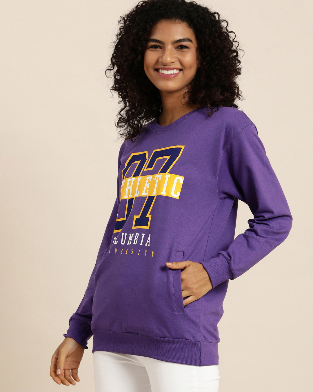 Shop Women's Purple Typography Oversized Sweatshirt-Back