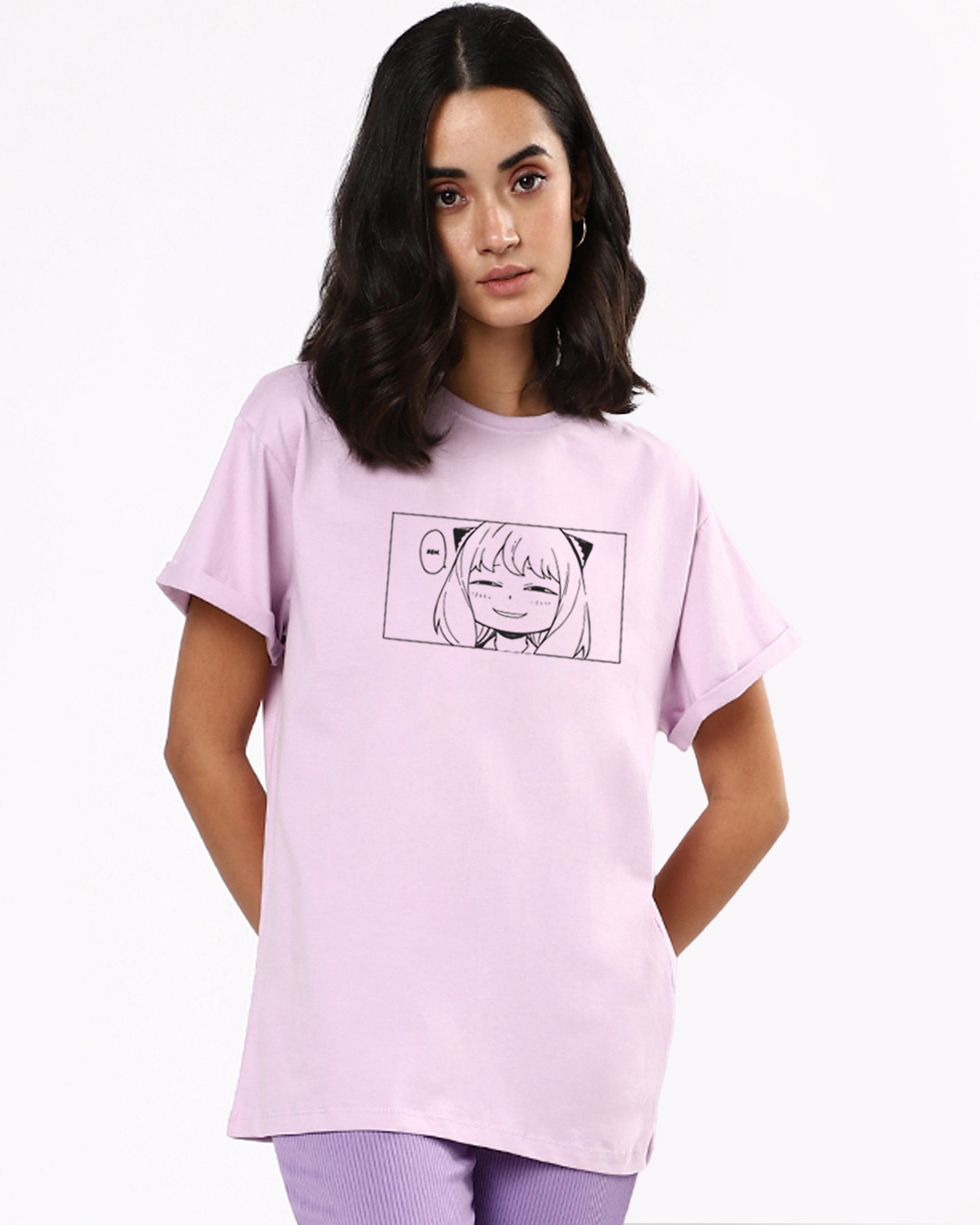 Shop Women's Purple Waku Waku Graphic Printed Boyfriend T-shirt-Back