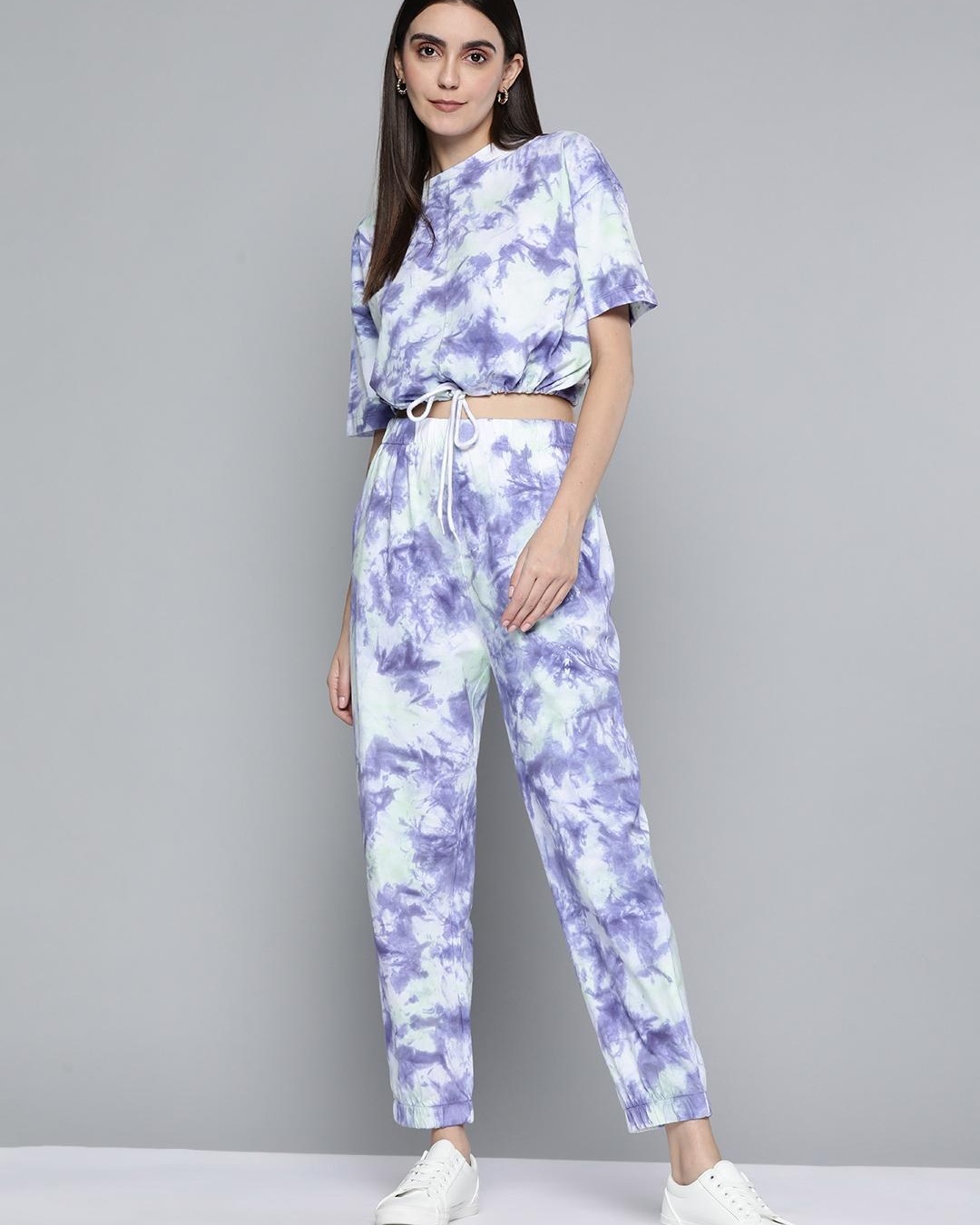 Shop Women's Purple & White Tie & Dye Co-ord Set-Back