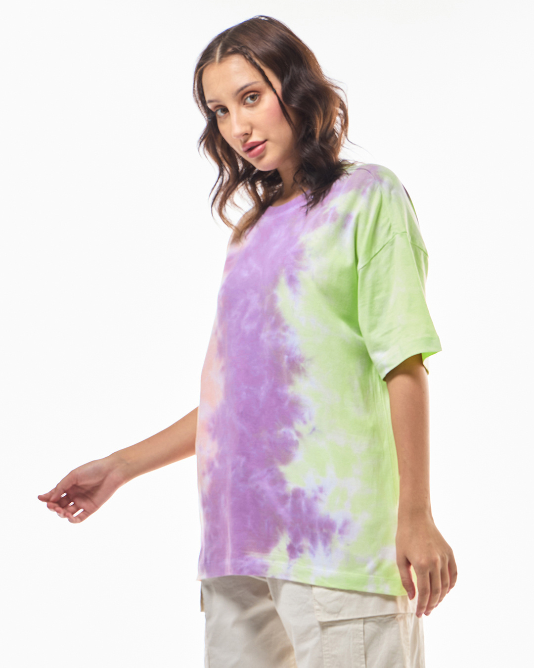 Shop Women's Purple & White Tie & Dye Oversized T-shirt-Back