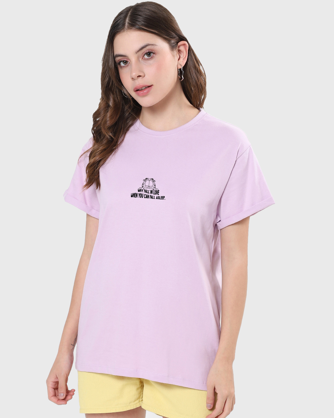 Shop Women's Purple Why Fall In Love Graphic Printed Boyfriend T-shirt-Back
