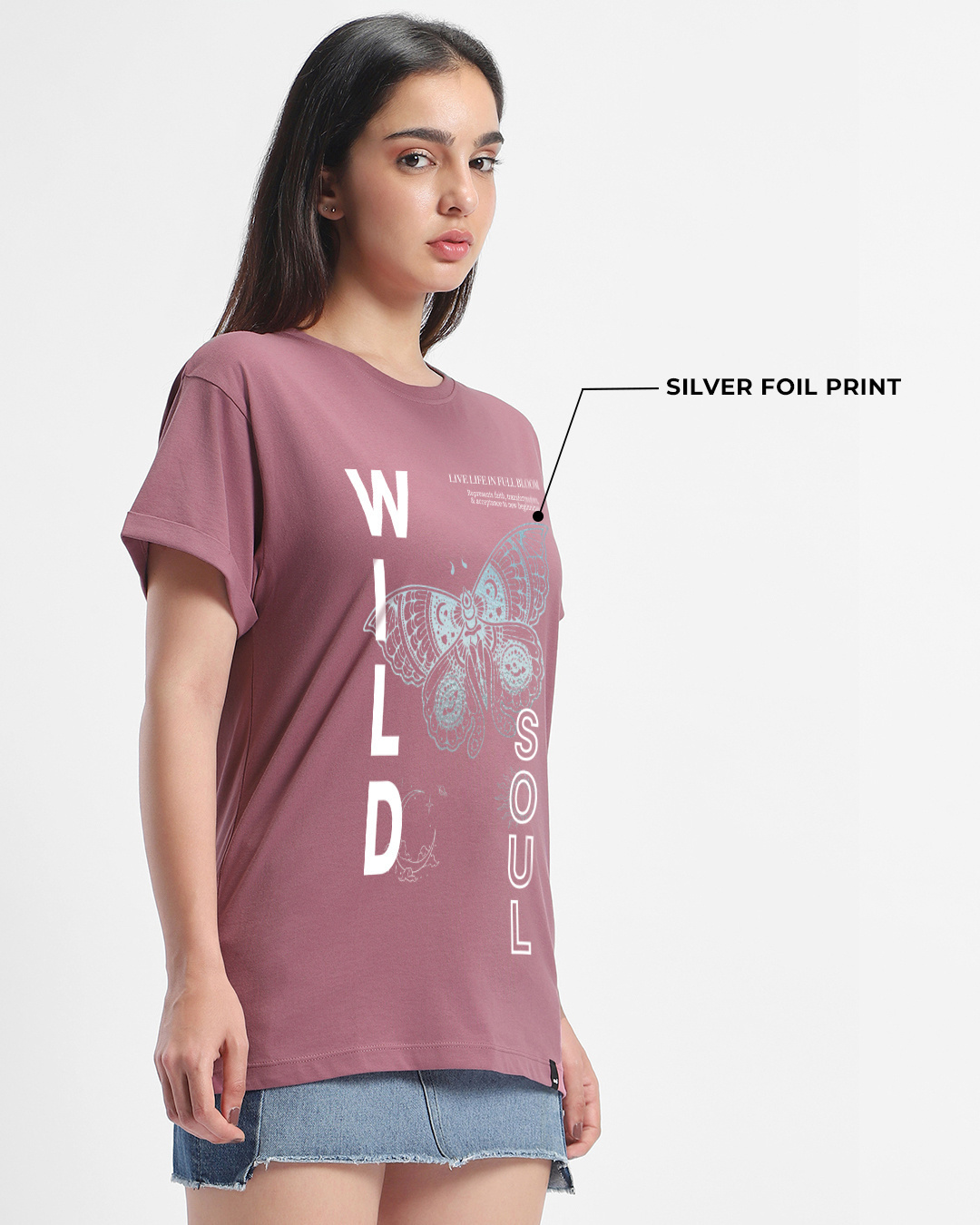 Shop Women's Purple Wild Soul Graphic Printed Boyfriend T-shirt-Back