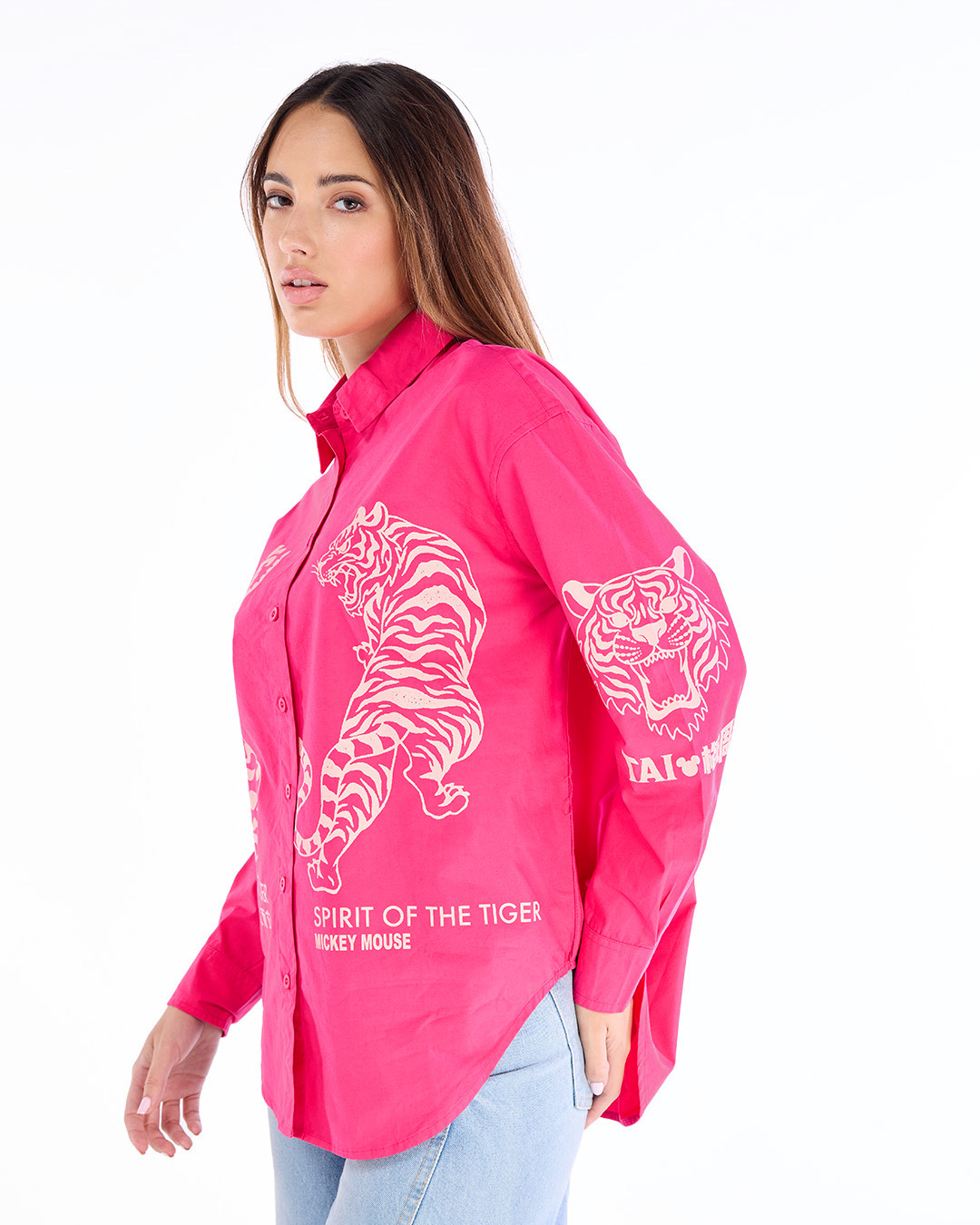 Shop Women's Rasberry Pink Spirit of Tigers Graphic Printed Oversized Shirt-Back