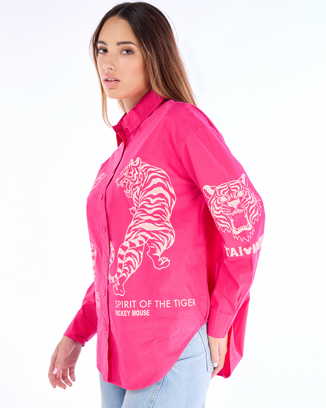 Shop Women's Rasberry Pink Spirit of Tigers Graphic Printed Oversized Shirt-Back