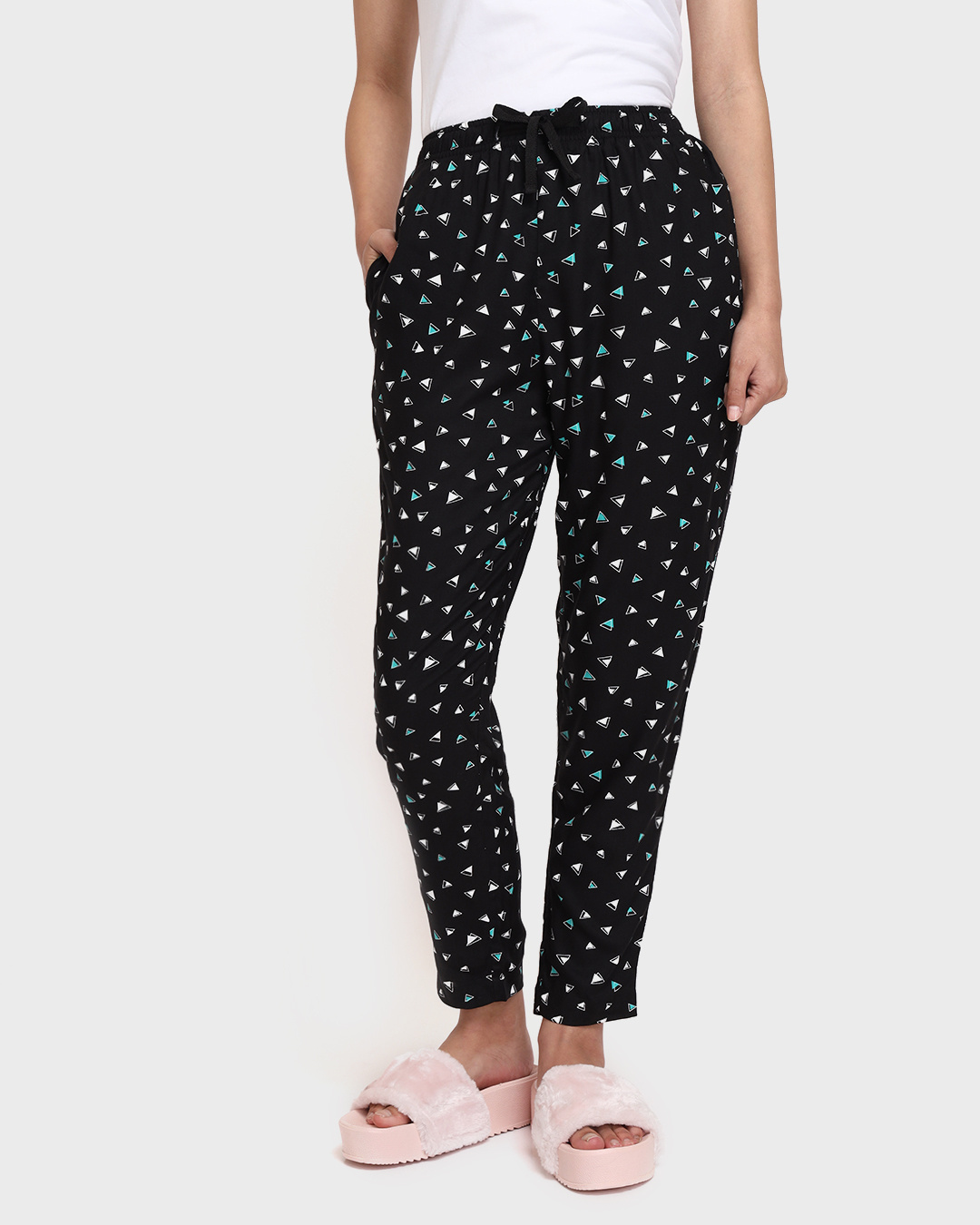 Buy Women's Black AOP Carrot Fit Rayon Pyjamas Online in India at Bewakoof