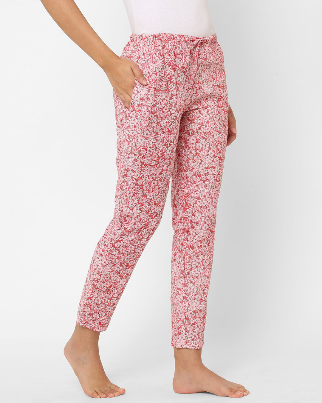 Shop Women's Red All Over Floral Printed Cotton Lounge Pants-Back