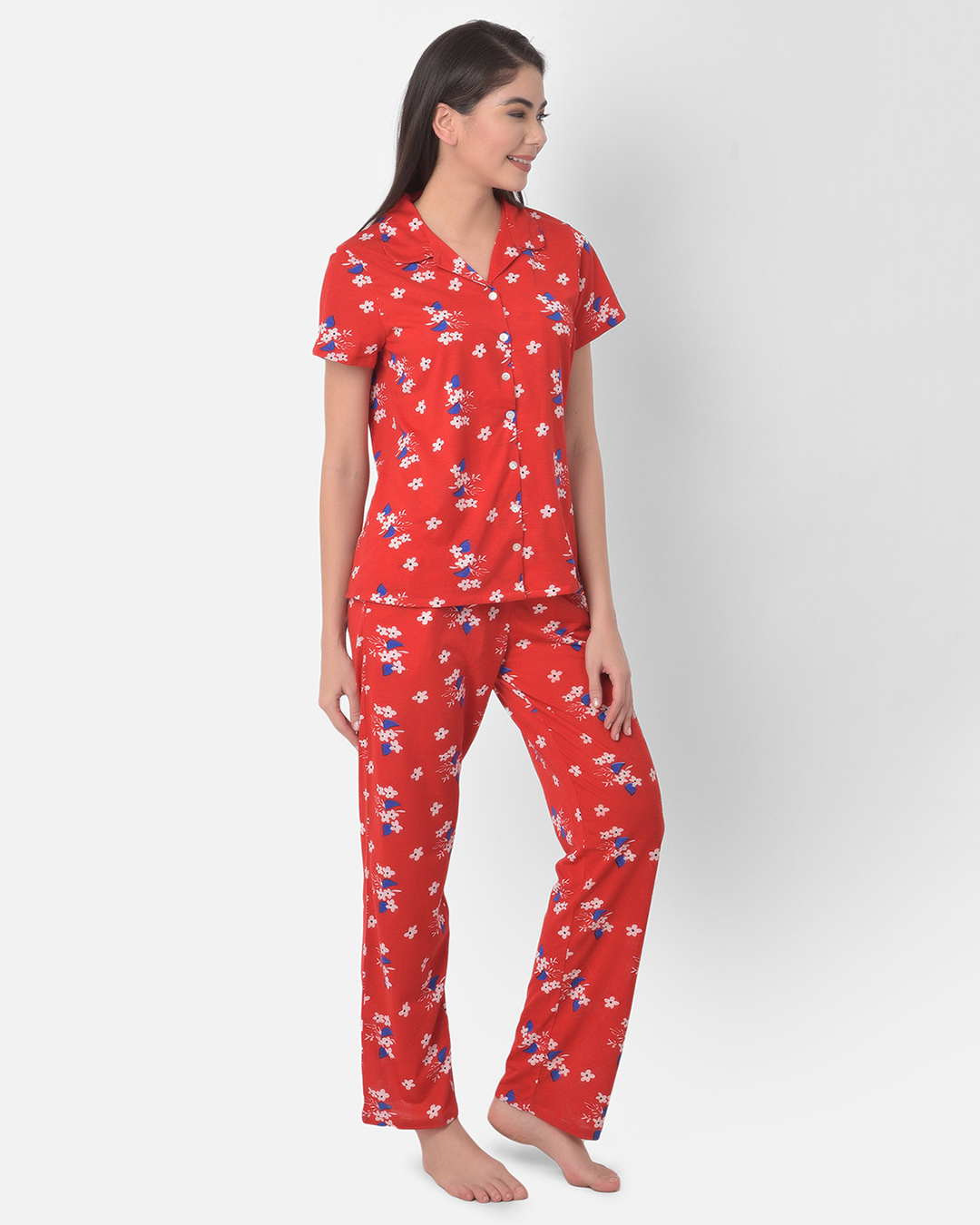 Shop Women's Red All Over Floral Printed Nightsuit-Back