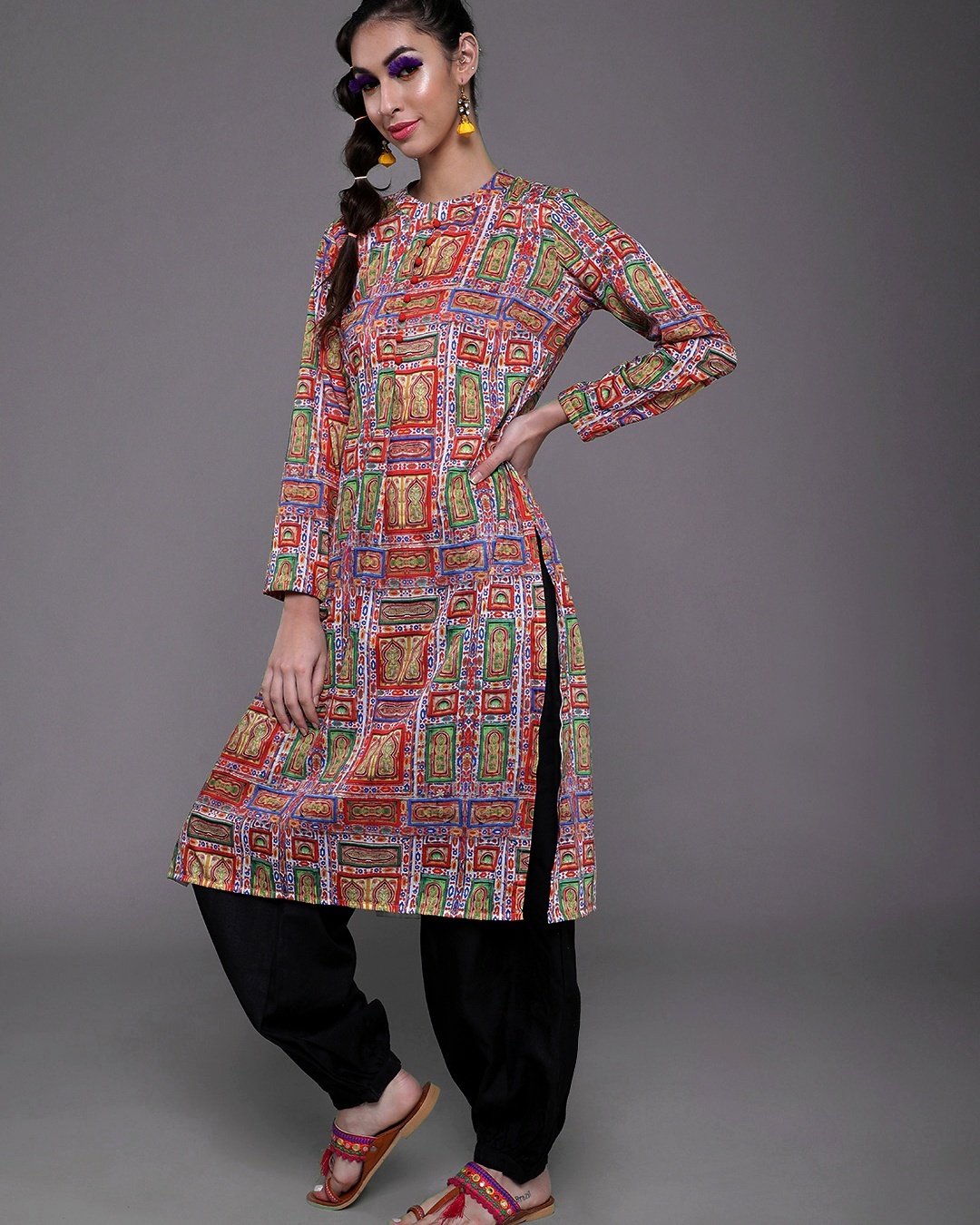Shop Women's Red All Over Printed Kurta-Back