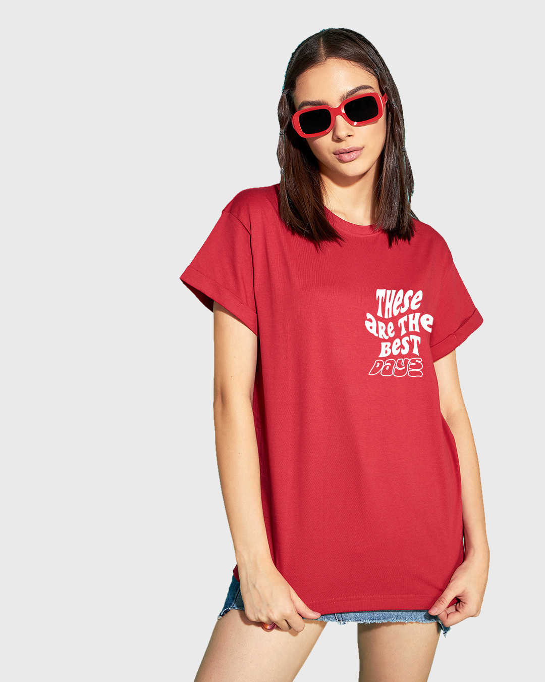 Shop Women's Red Best Buds Graphic Printed Boyfriend T-shirt-Back