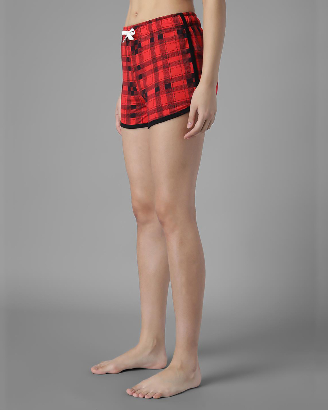 Shop Women's Red & Black Checked Lounge Shorts-Back