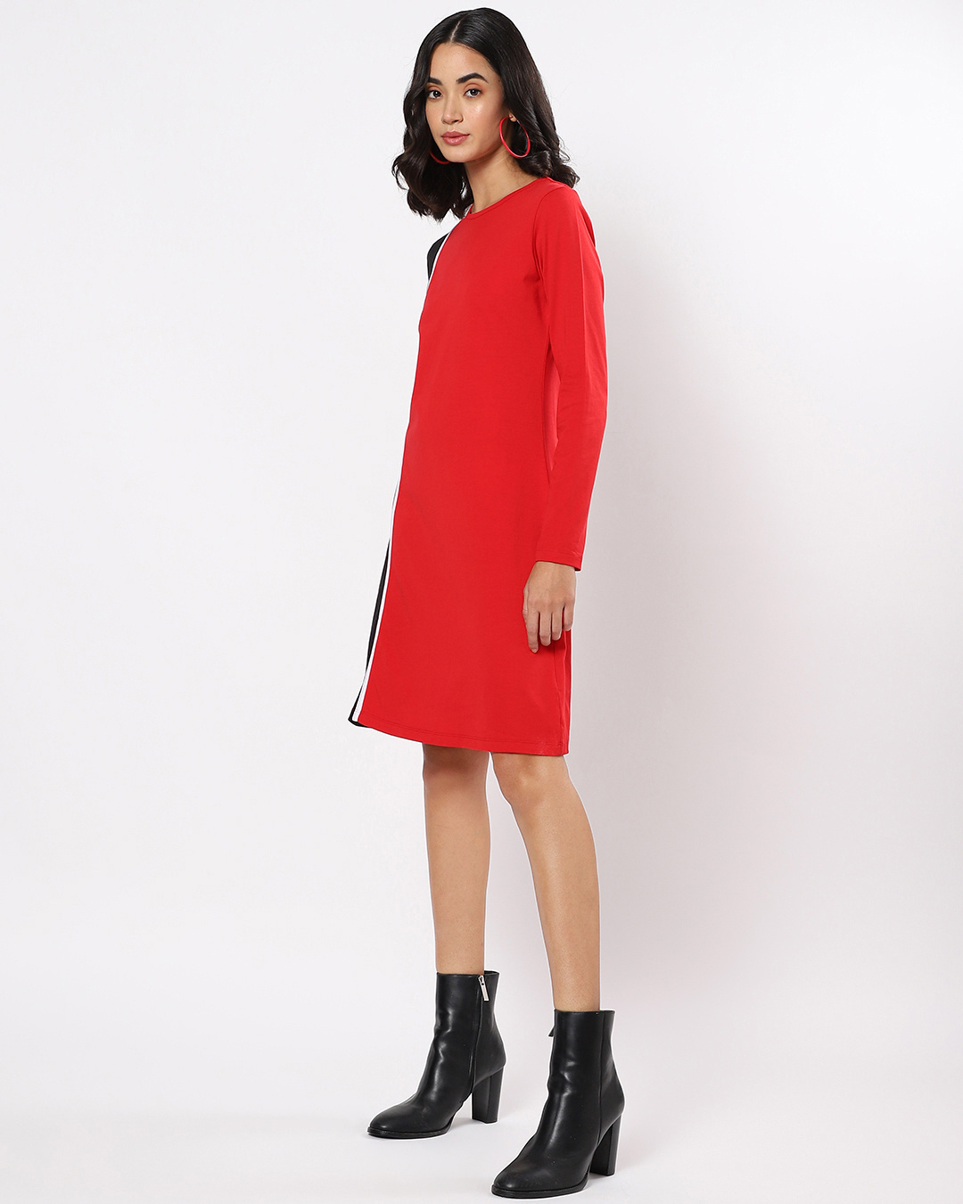 Shop Women's Red & Black Color Block Slim Fit Dress-Back