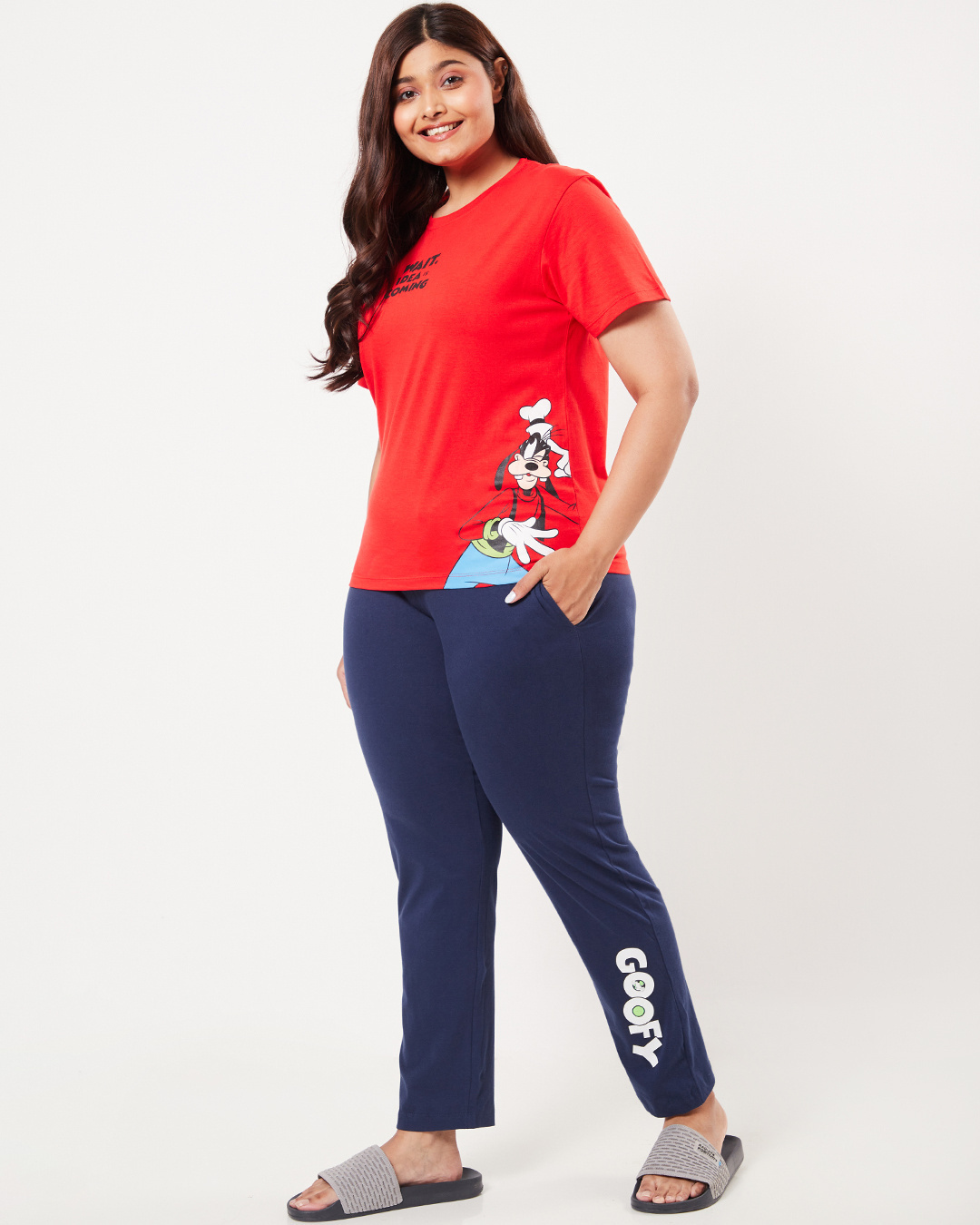 Shop Women's Red & Blue Typography Plus Size T-shirt & Pyjama Set-Back