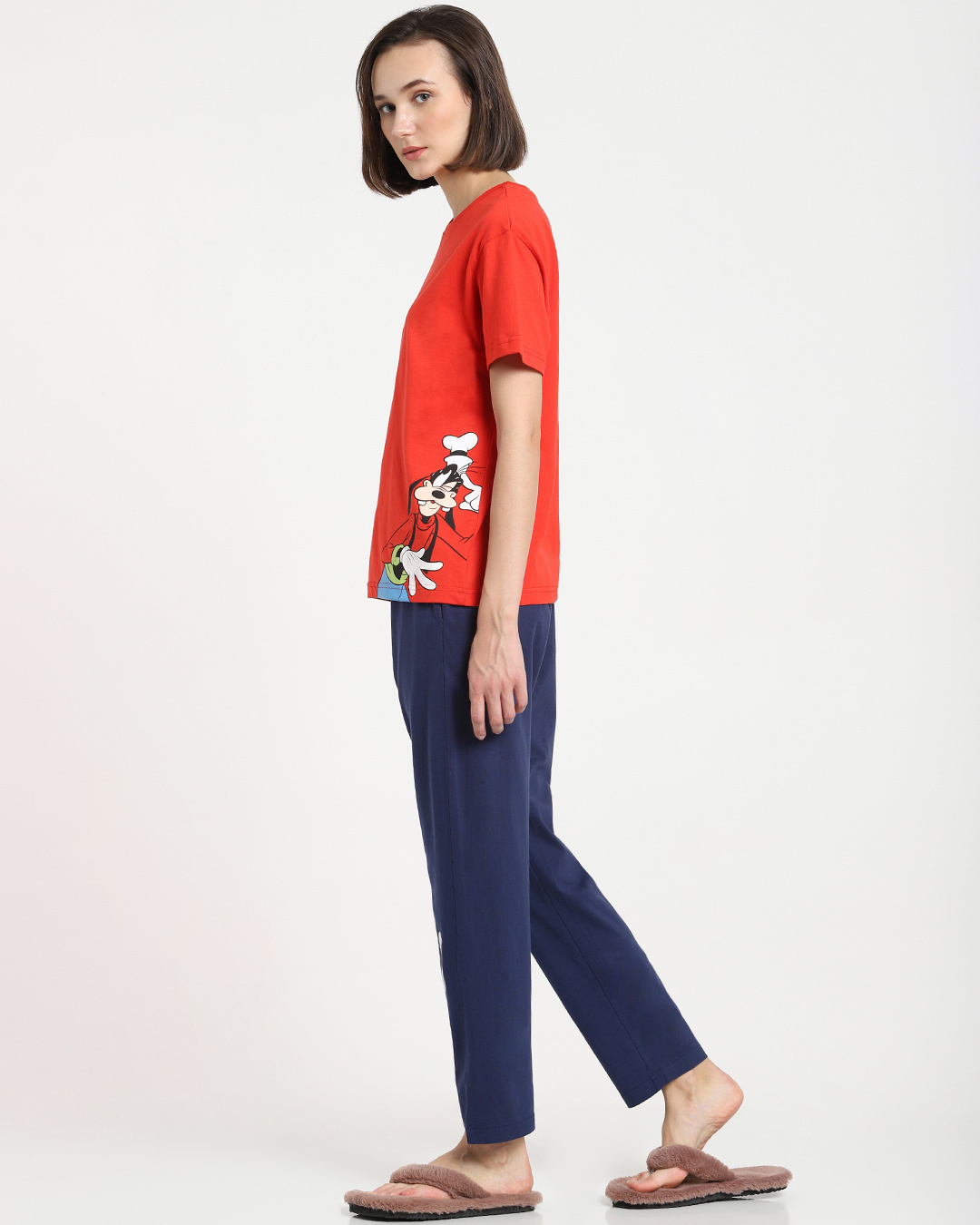 Shop Women's Red & Blue Typography T-shirt & Pyjama Set-Back