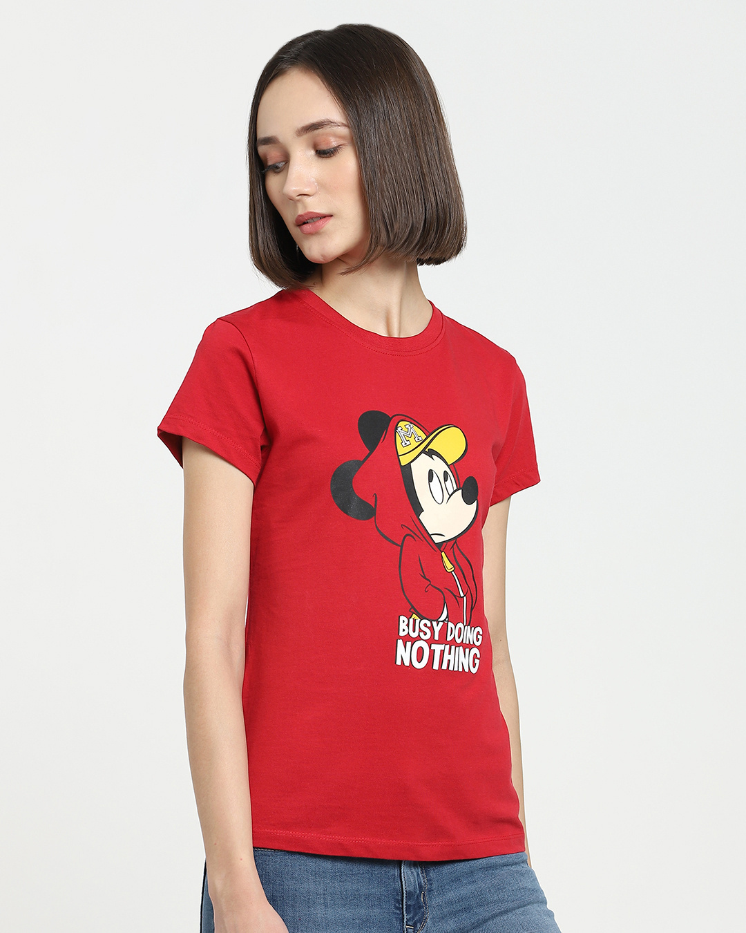 Shop Women's Red Busy Doing Nothing Graphic Printed Slim Fit T-shirt-Back