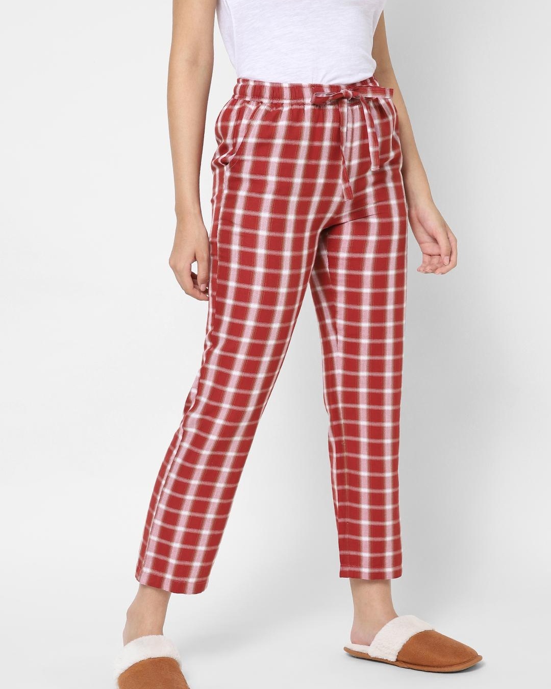 Shop Women's Red Checked Pyjamas-Back