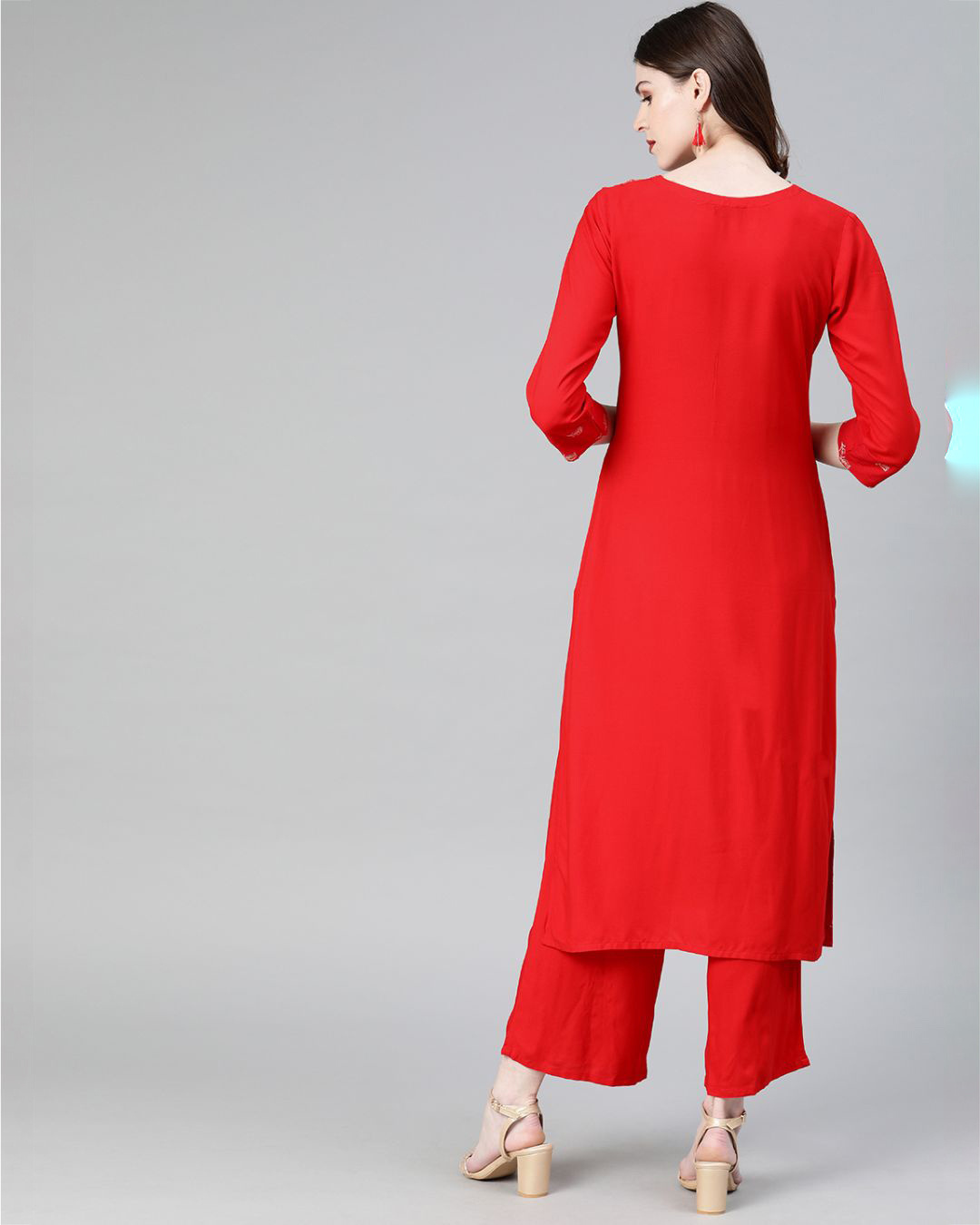 Shop Women's Red Colour Khadi Print Straight Rayon Kurta-Back