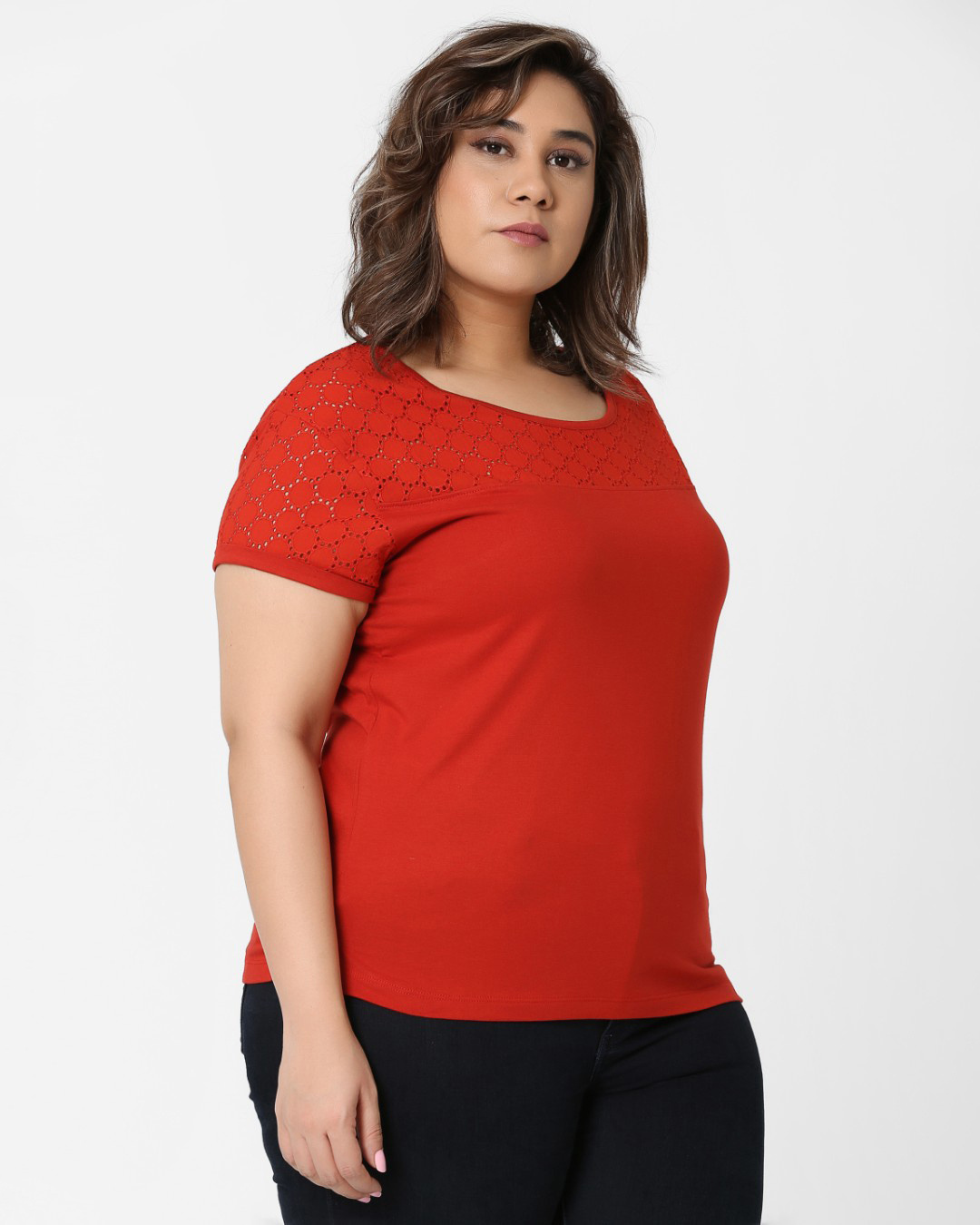 Shop Women's Red Cotton Schiffili T-shirt-Back