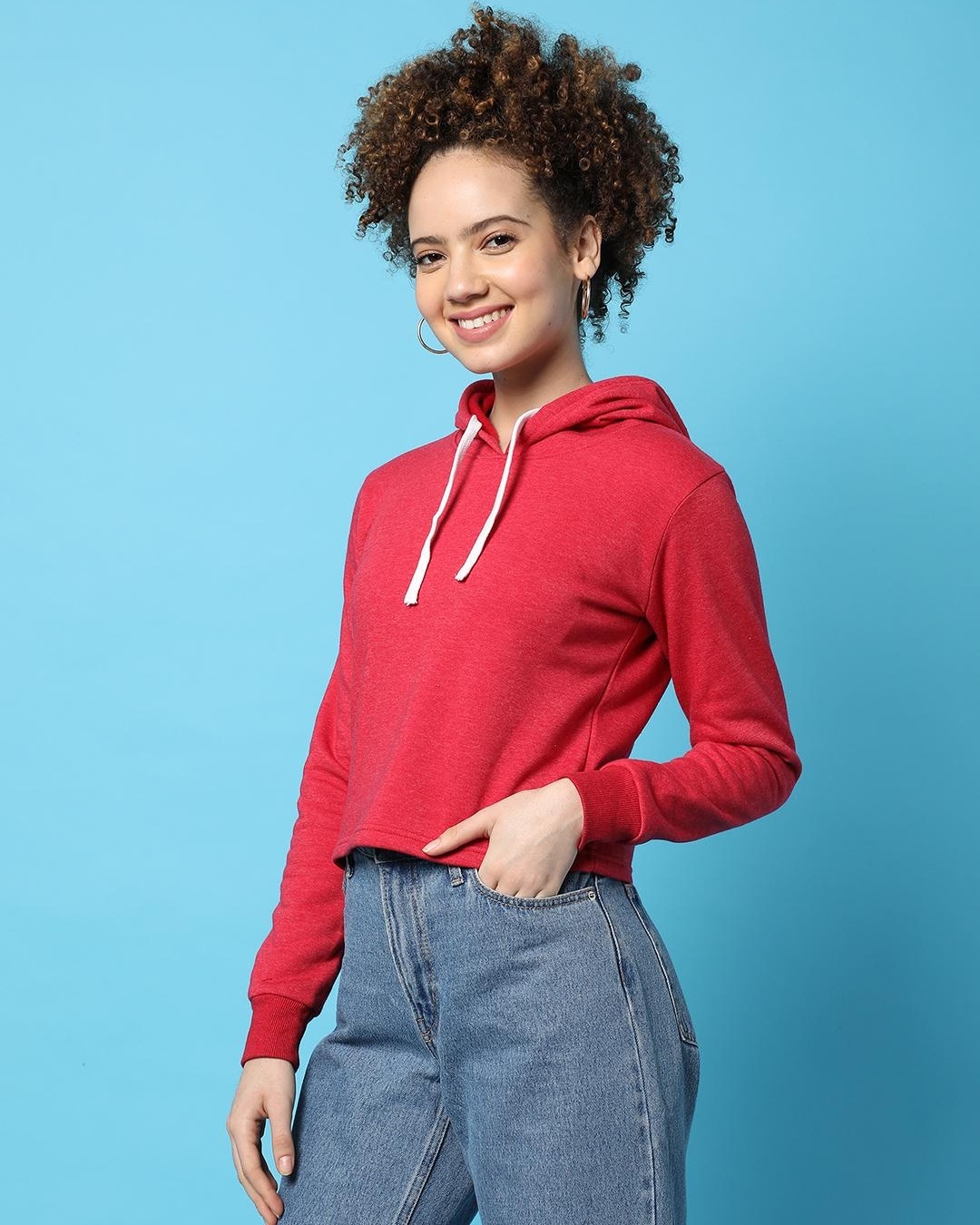 Shop Women's Red Cropped Hooded Sweatshirt-Back