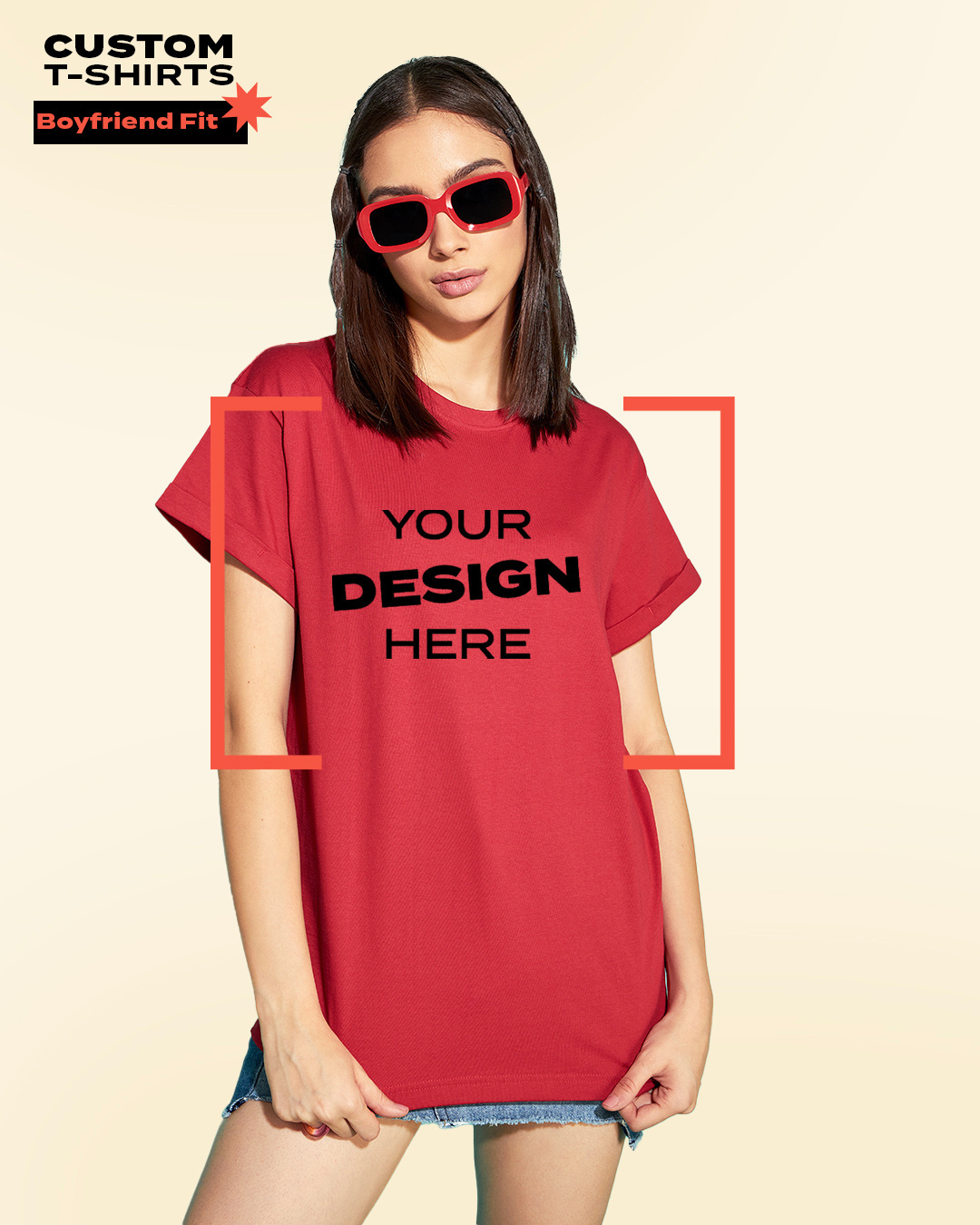 Buy Women's Red Customizable Boyfriend T-shirt Online at Bewakoof
