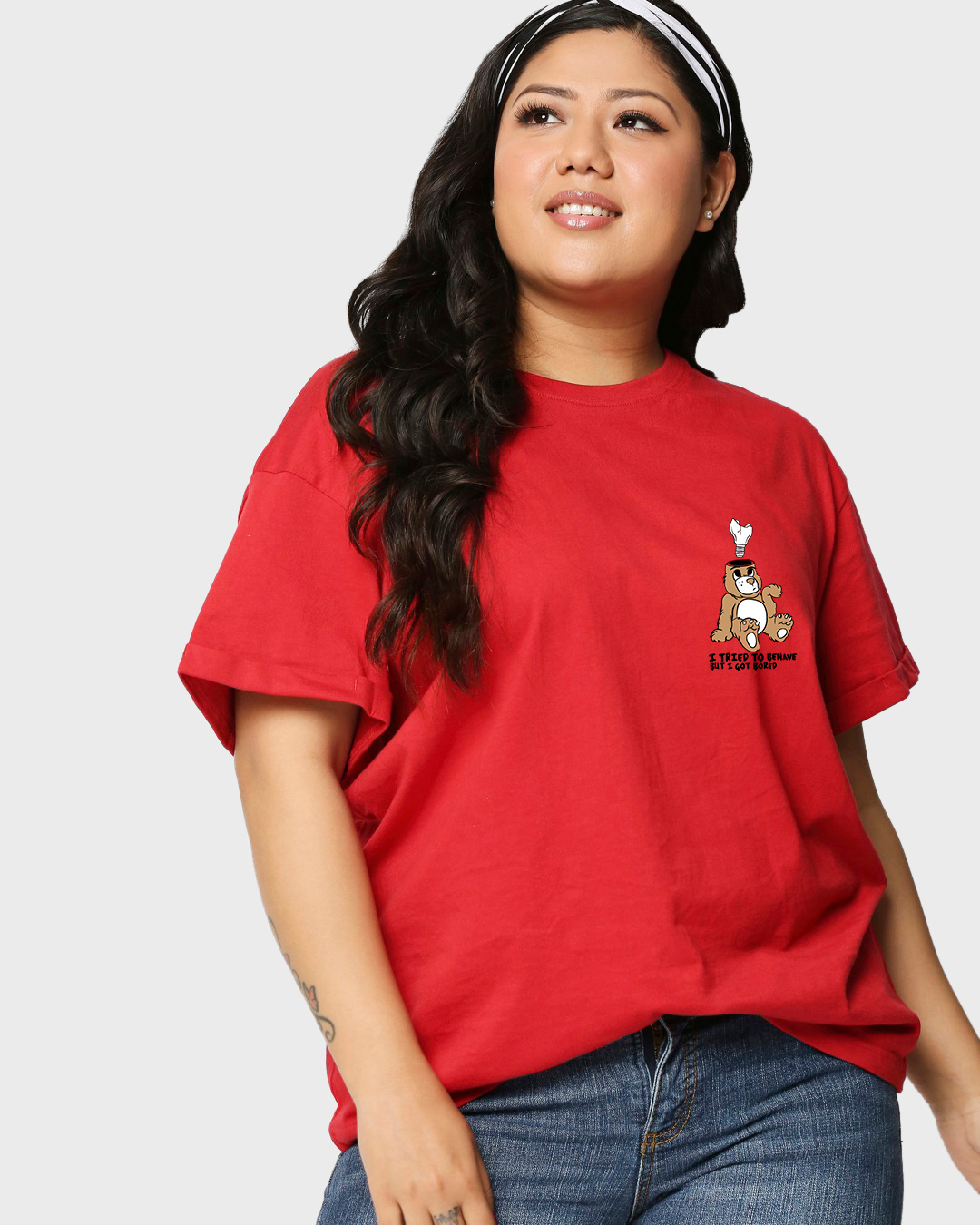 Shop Women's Red Cute But Psycho Graphic Printed Plus Size Boyfriend T-shirt-Back