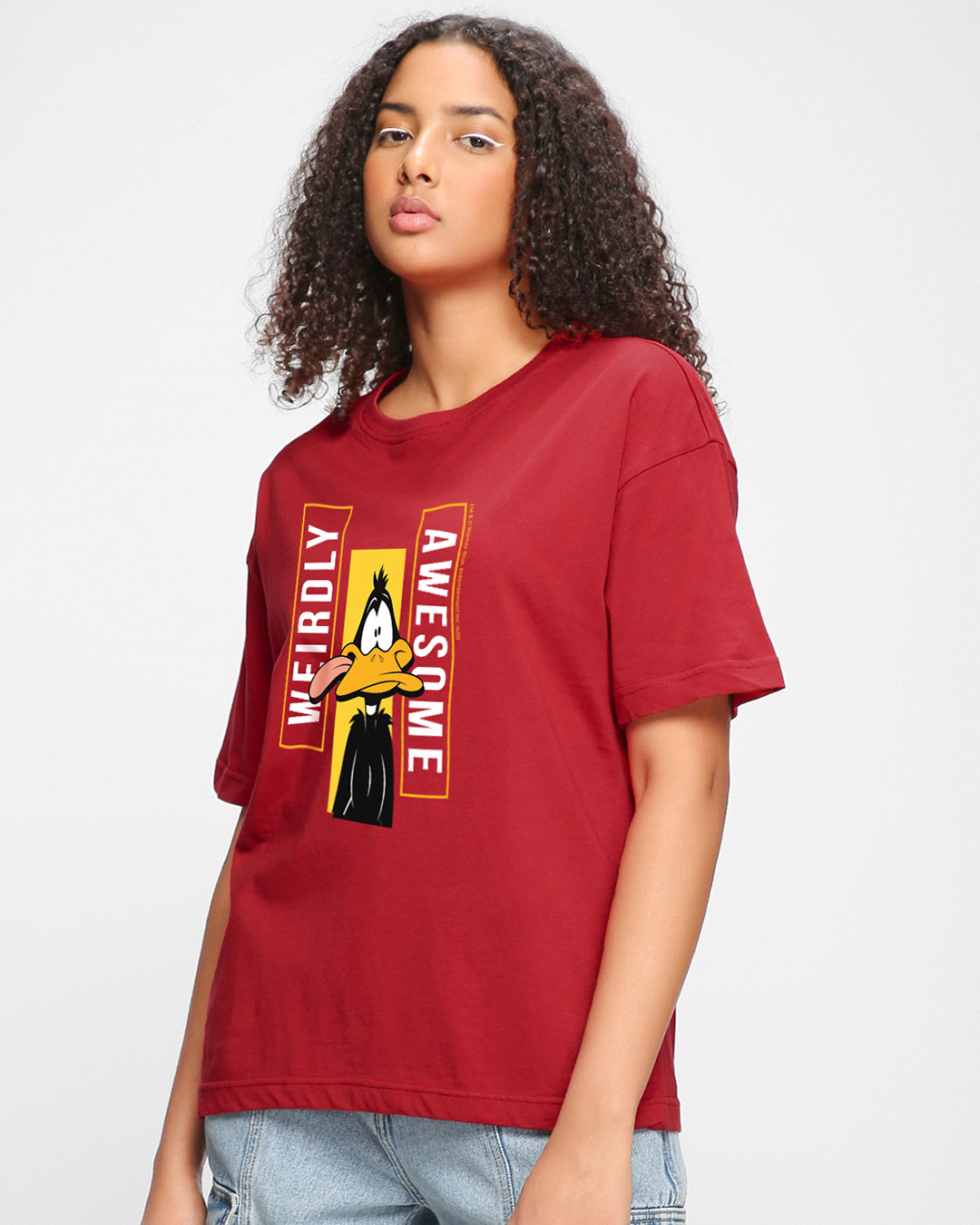 Shop Women's Red Daffy Awesome Graphic Printed Oversized T-shirt-Back