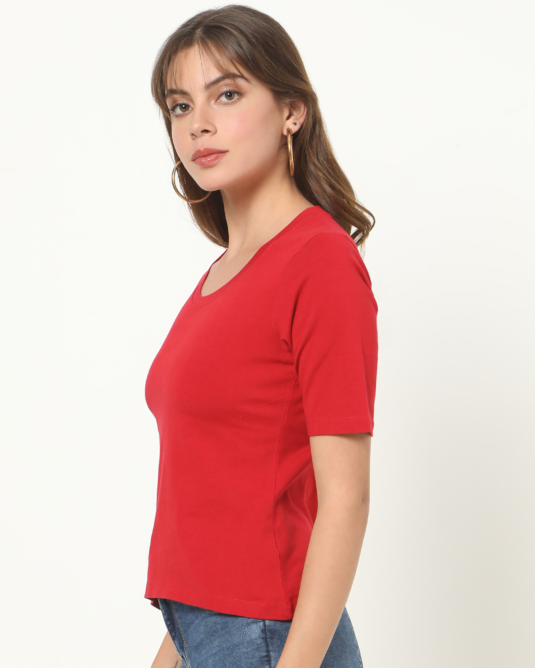 Shop Women's Red Elbow Sleeve Scoop Neck T-shirt-Back