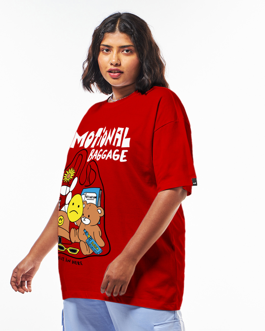 Shop Women's Red Emotional Baggage Graphic Printed Oversized Plus Size T-shirt-Back