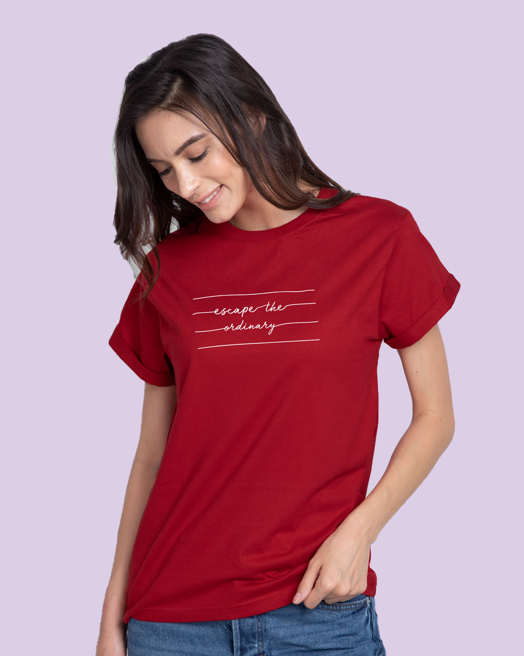 Buy Women's Red Escape The Ordinary Typography Boyfriend Tshirt Online