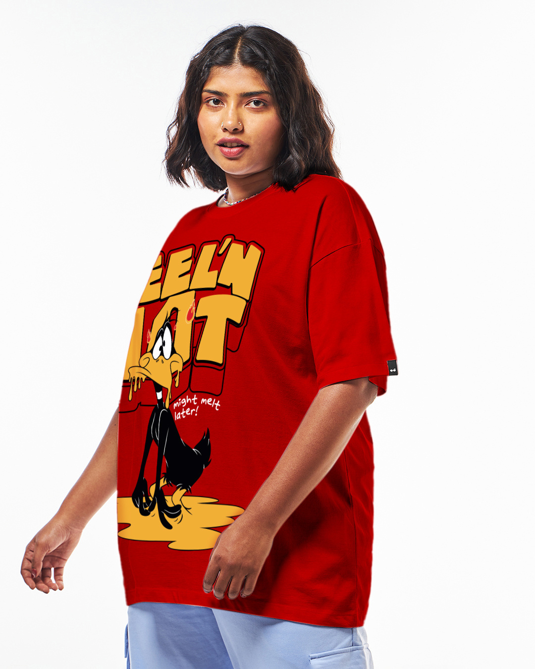 Shop Women's Red Feel'n Hot Graphic Printed Oversized Plus Size T-shirt-Back