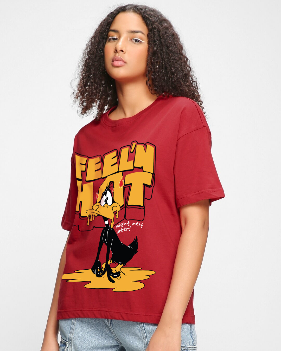 Shop Women's Red Feel'n Hot Graphic Printed Oversized T-shirt-Back