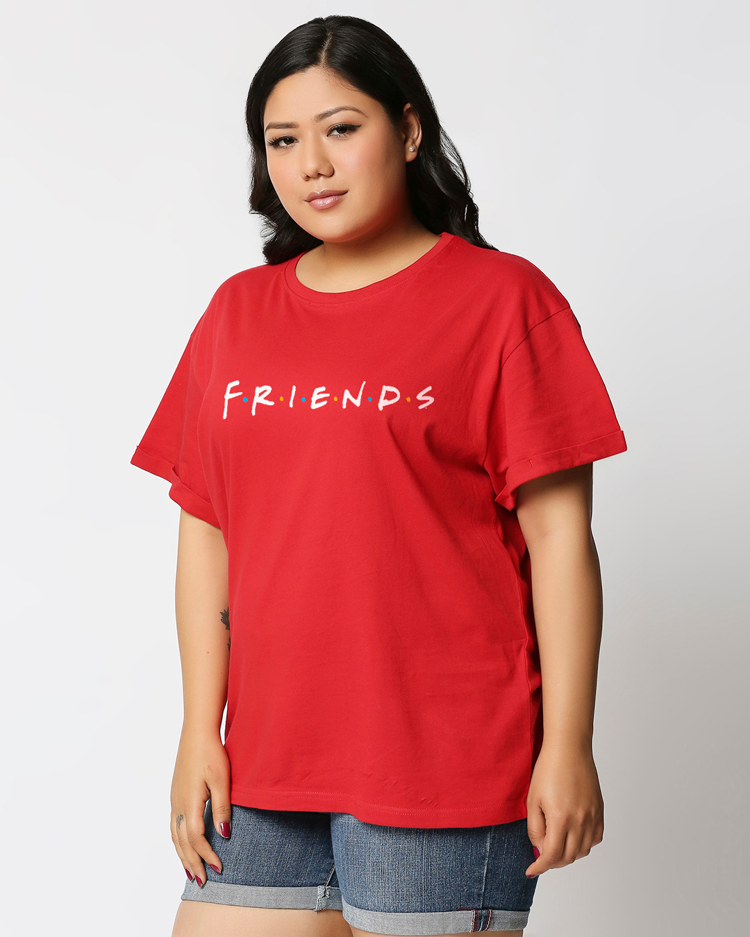 Shop Women's Red Friends Logo Typography Boyfriend Plus Size T-shirt-Back