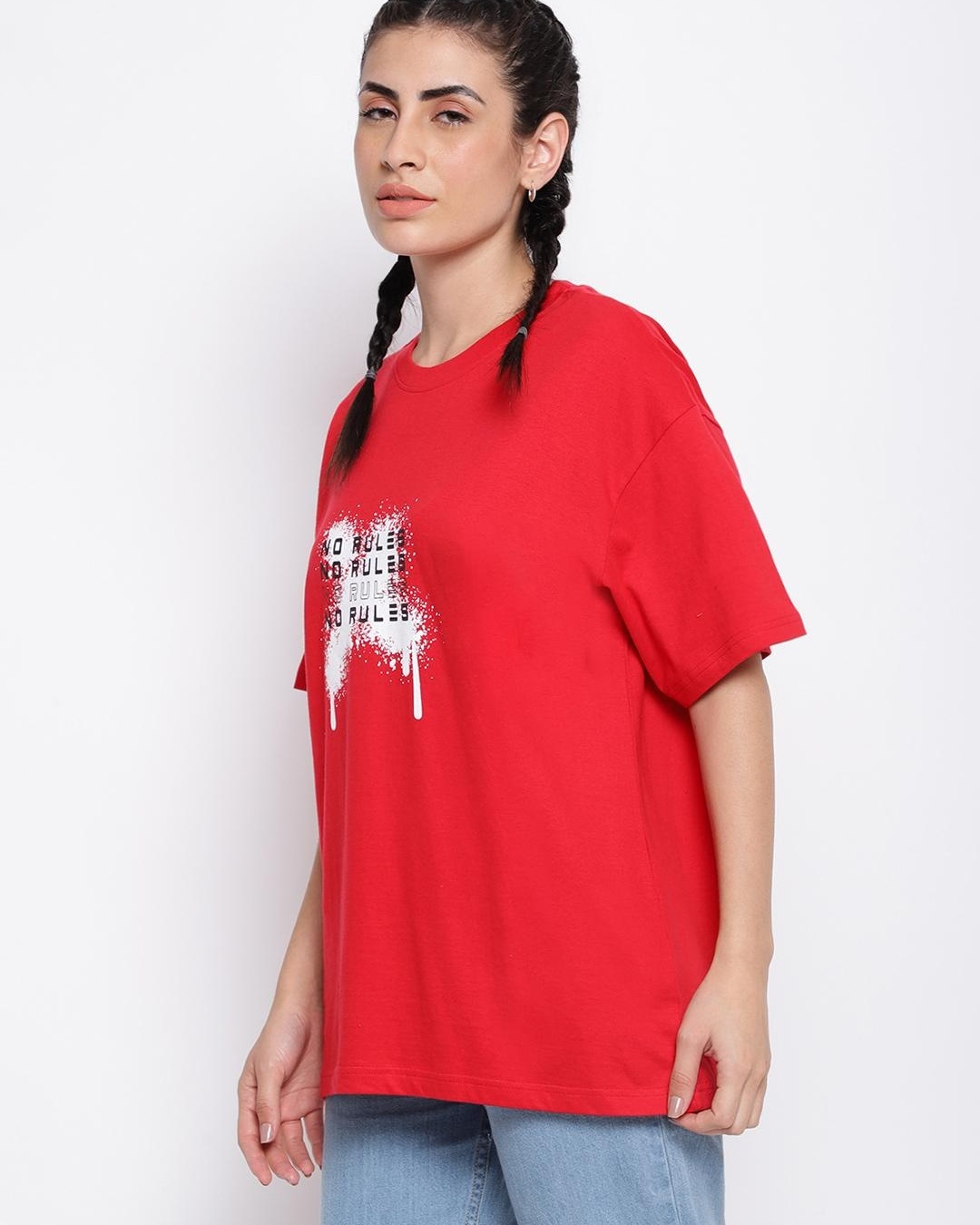 Shop Women's Red Graphic Printed Loose Fit T-shirt-Back
